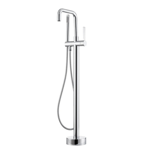 Vinnova Delara 42" Single Hole Polished Chrome Freestanding Tub Filler Faucet With Hand Shower