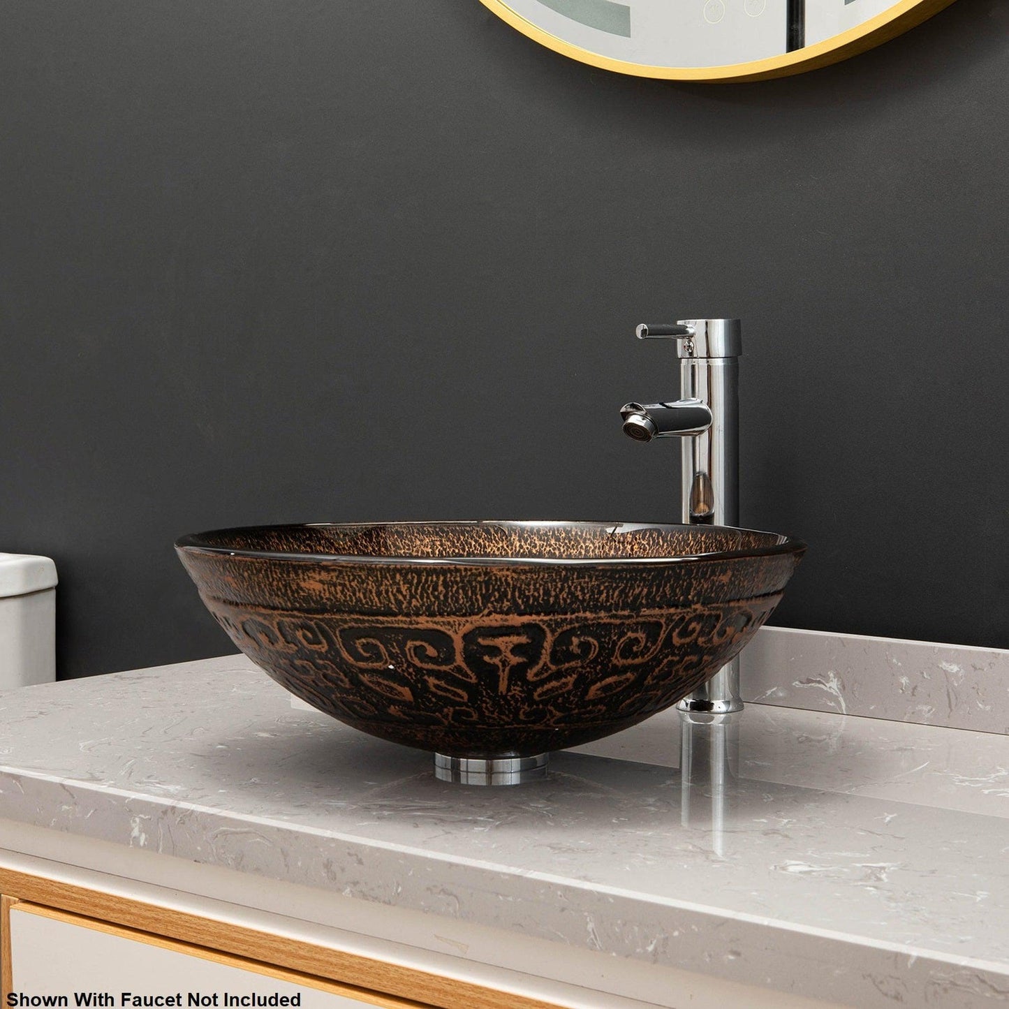 Vinnova Enna 17" Antique Bronze Circular Tempered Glass Painted by Hand Vessel Bathroom Sink Without Faucet