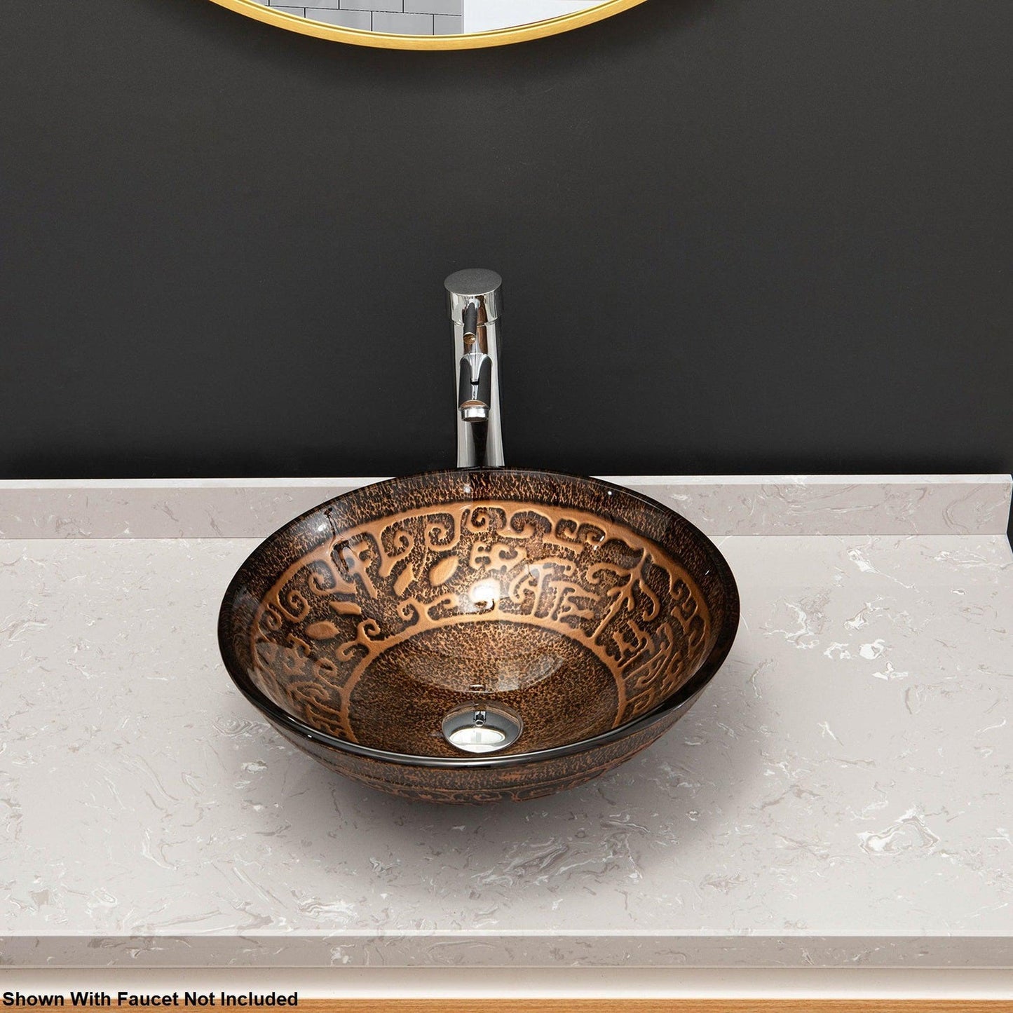 Vinnova Enna 17" Antique Bronze Circular Tempered Glass Painted by Hand Vessel Bathroom Sink Without Faucet