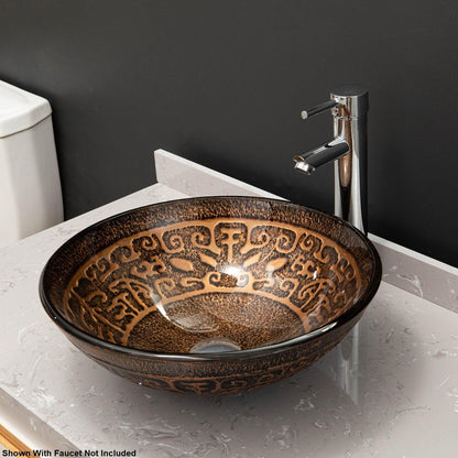 Vinnova Enna 17" Antique Bronze Circular Tempered Glass Painted by Hand Vessel Bathroom Sink Without Faucet