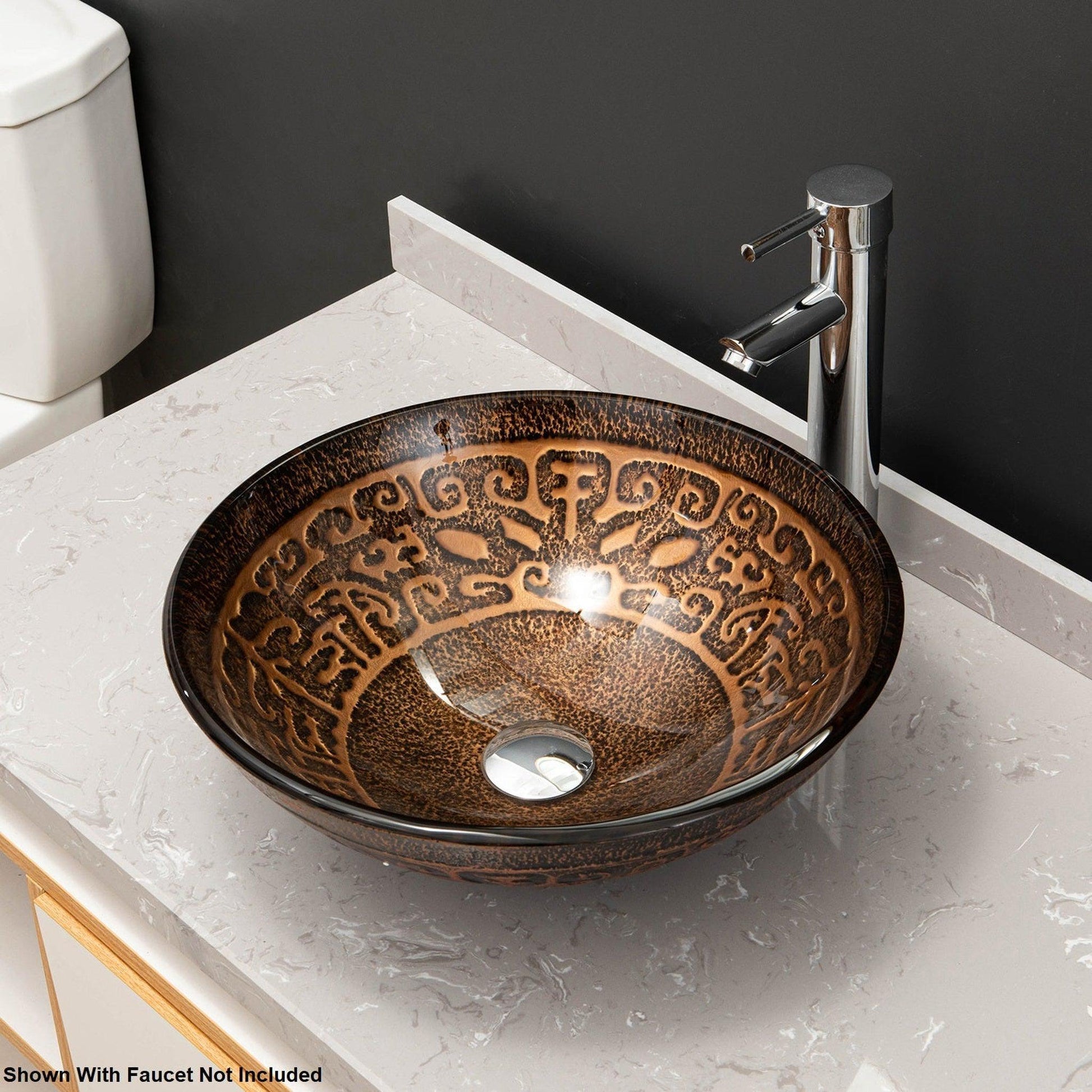 Vinnova Enna 17" Antique Bronze Circular Tempered Glass Painted by Hand Vessel Bathroom Sink Without Faucet