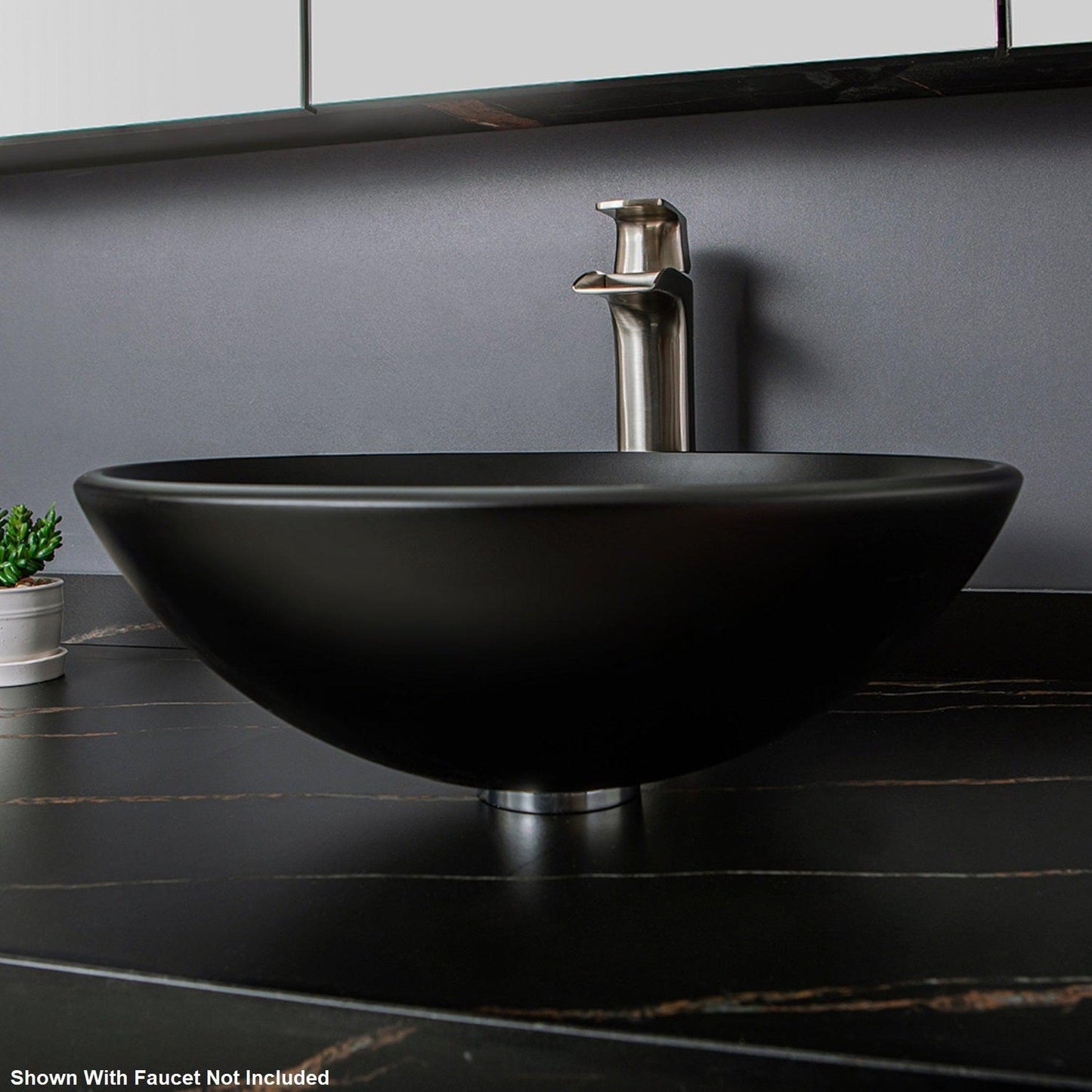 Vinnova Enna 17" Matte Black Circular Tempered Glass Painted by Hand Vessel Bathroom Sink Without Faucet