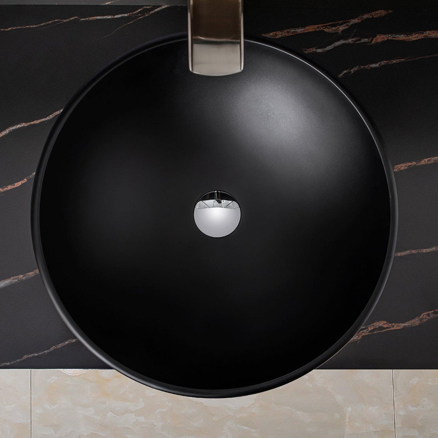 Vinnova Enna 17" Matte Black Circular Tempered Glass Painted by Hand Vessel Bathroom Sink Without Faucet