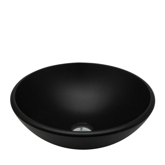 Vinnova Enna 17" Matte Black Circular Tempered Glass Painted by Hand Vessel Bathroom Sink Without Faucet