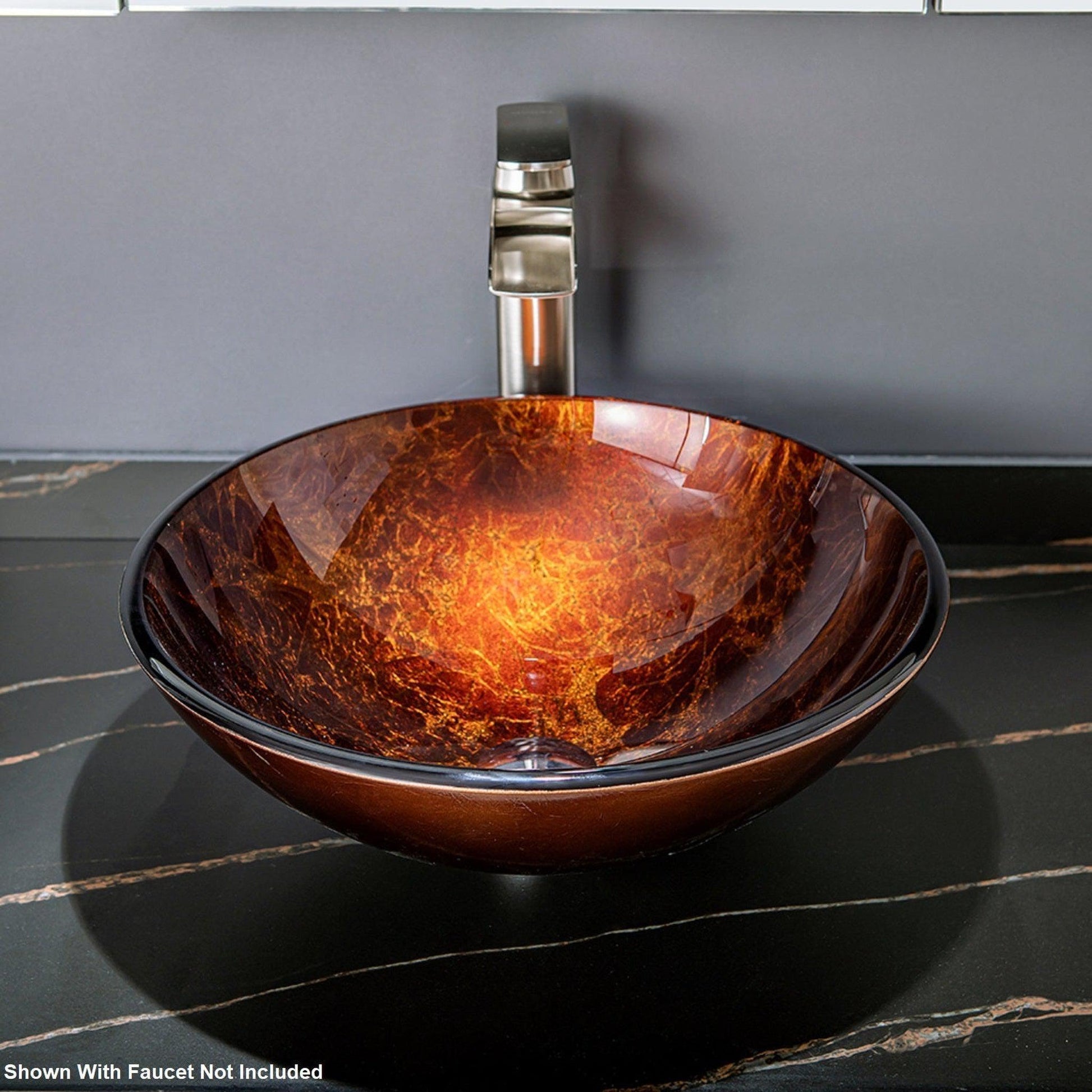 Vinnova Enna 17" Reddish Brown Circular Tempered Glass Painted by Hand Vessel Bathroom Sink Without Faucet