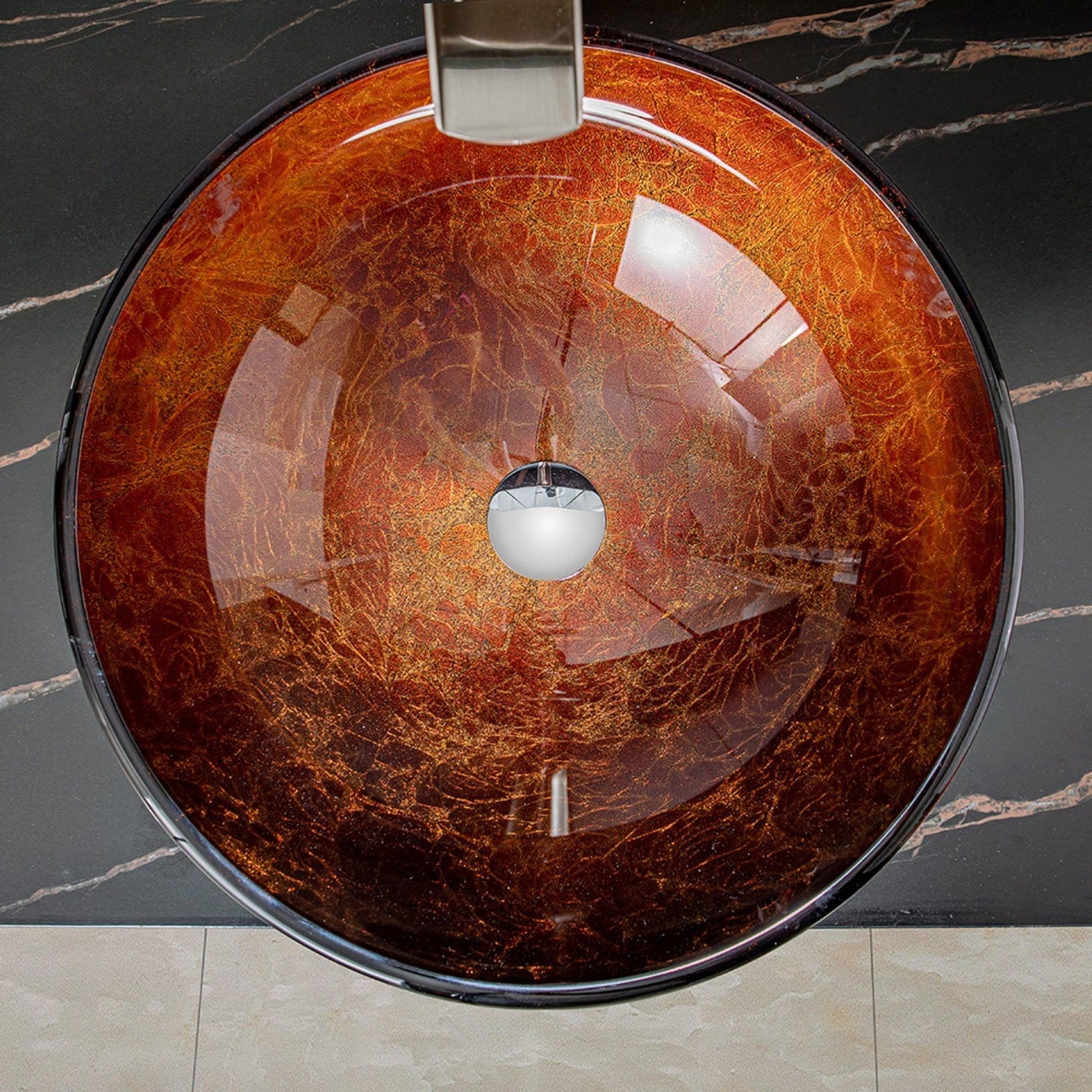 Vinnova Enna 17" Reddish Brown Circular Tempered Glass Painted by Hand Vessel Bathroom Sink Without Faucet