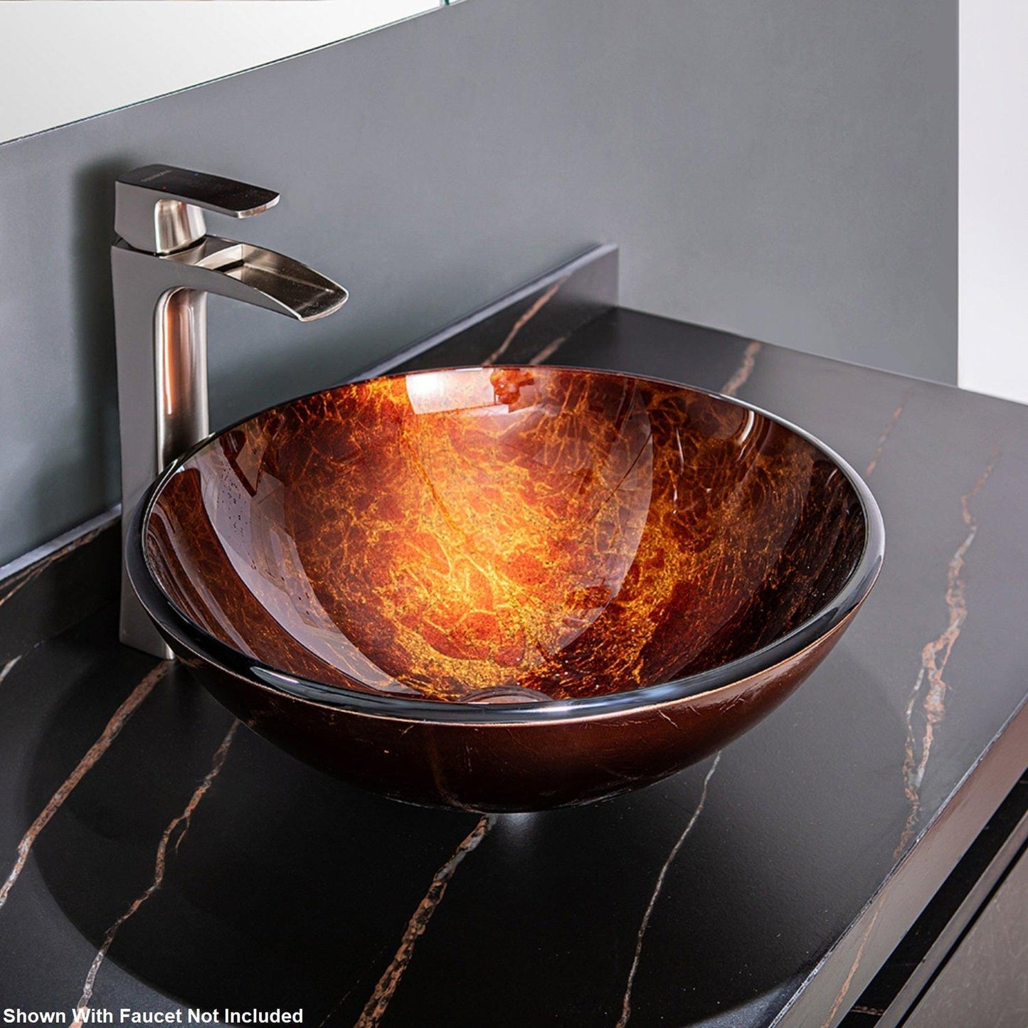 Vinnova Enna 17" Reddish Brown Circular Tempered Glass Painted by Hand Vessel Bathroom Sink Without Faucet