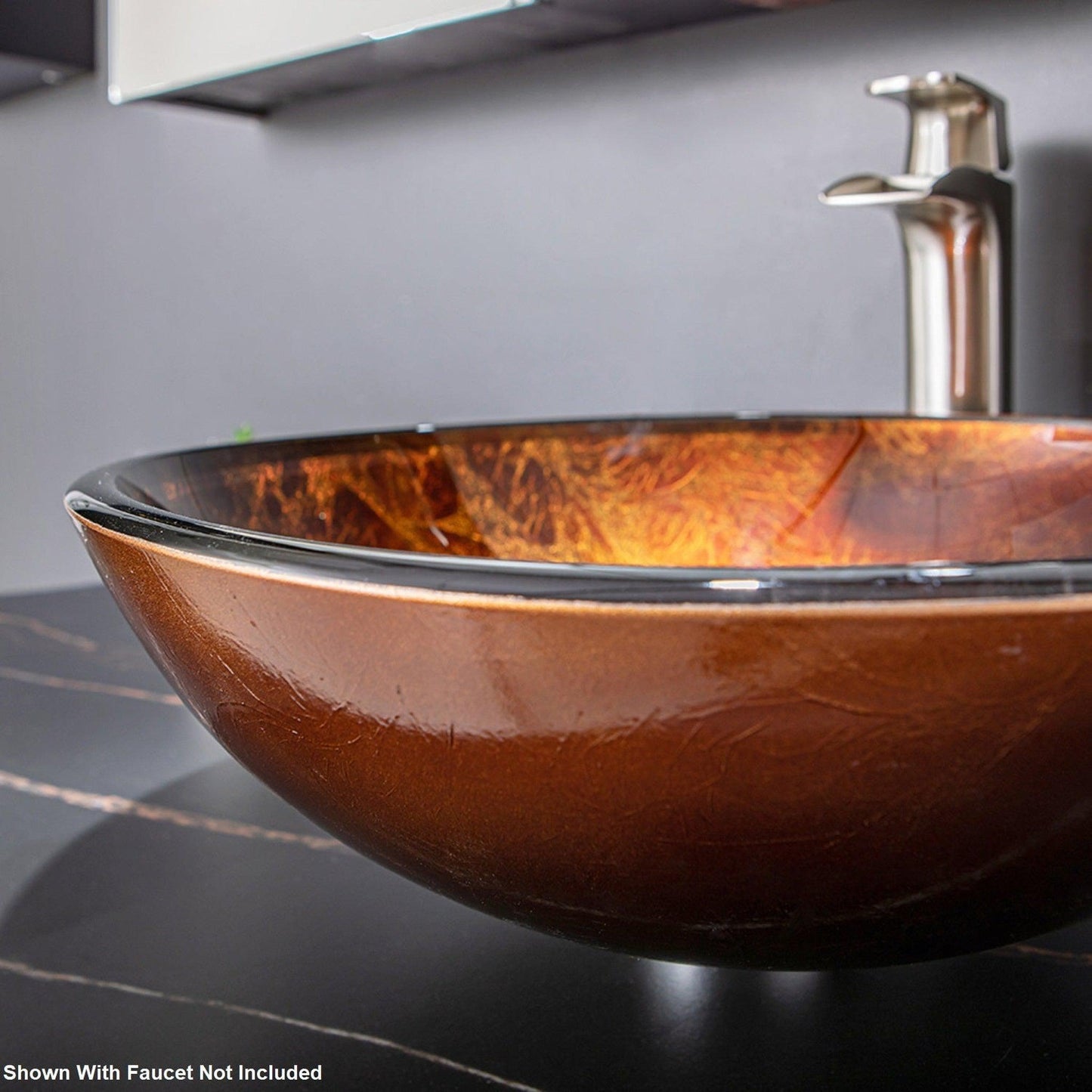 Vinnova Enna 17" Reddish Brown Circular Tempered Glass Painted by Hand Vessel Bathroom Sink Without Faucet