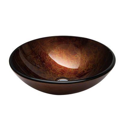 Vinnova Enna 17" Reddish Brown Circular Tempered Glass Painted by Hand Vessel Bathroom Sink Without Faucet