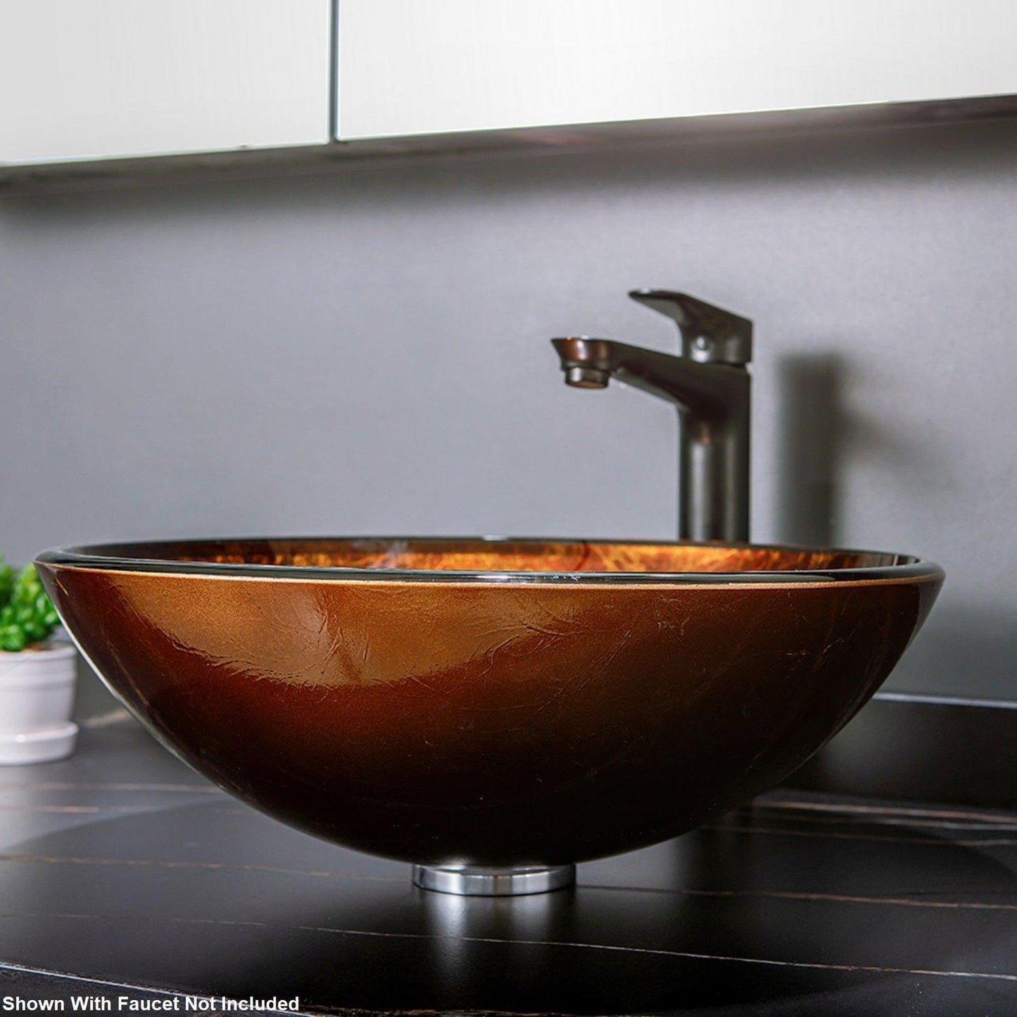 Vinnova Enna 17" Reddish Brown Circular Tempered Glass Painted by Hand Vessel Bathroom Sink Without Faucet