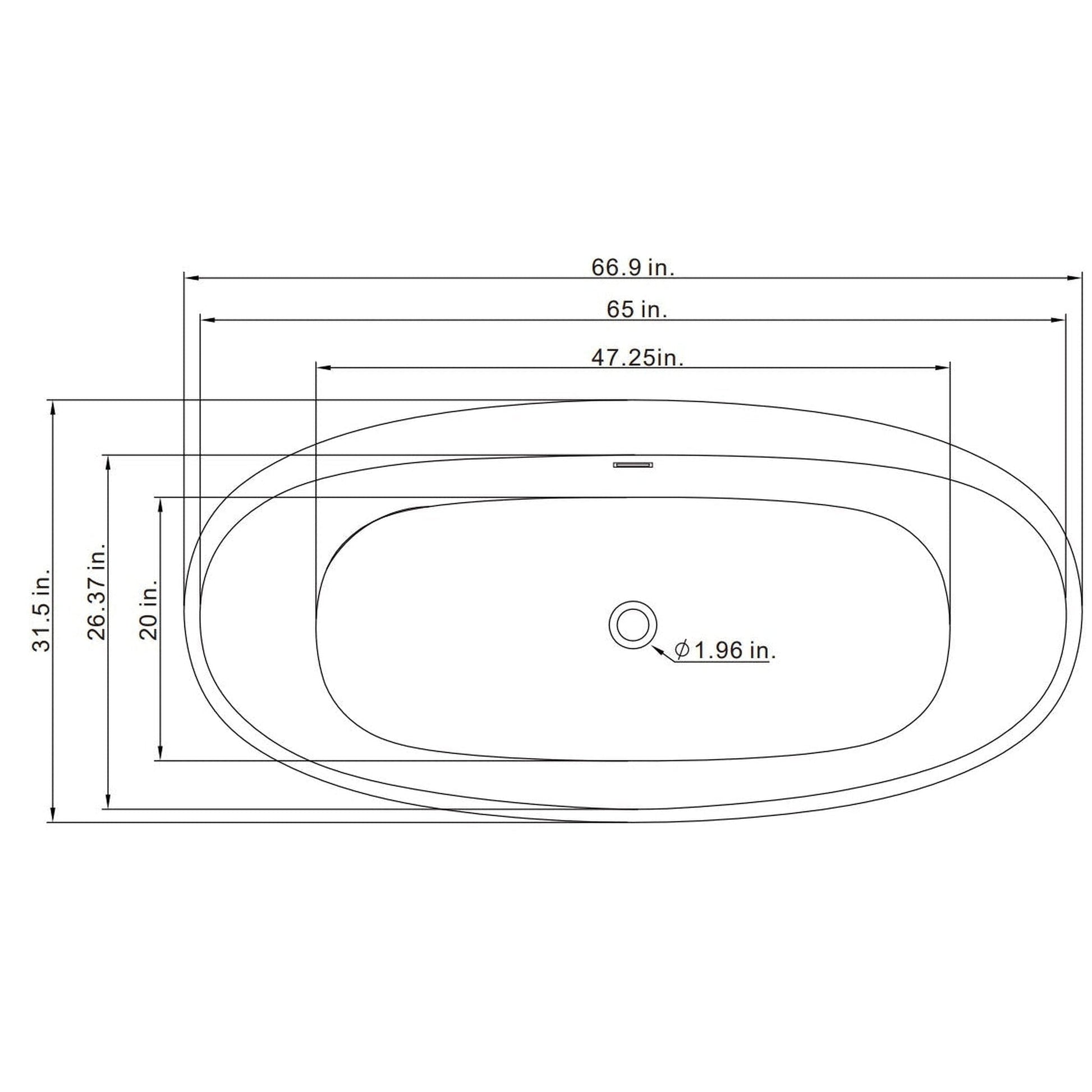 Vinnova Everly 67" x 32" White Oval Freestanding Soaking Acrylic Bathtub