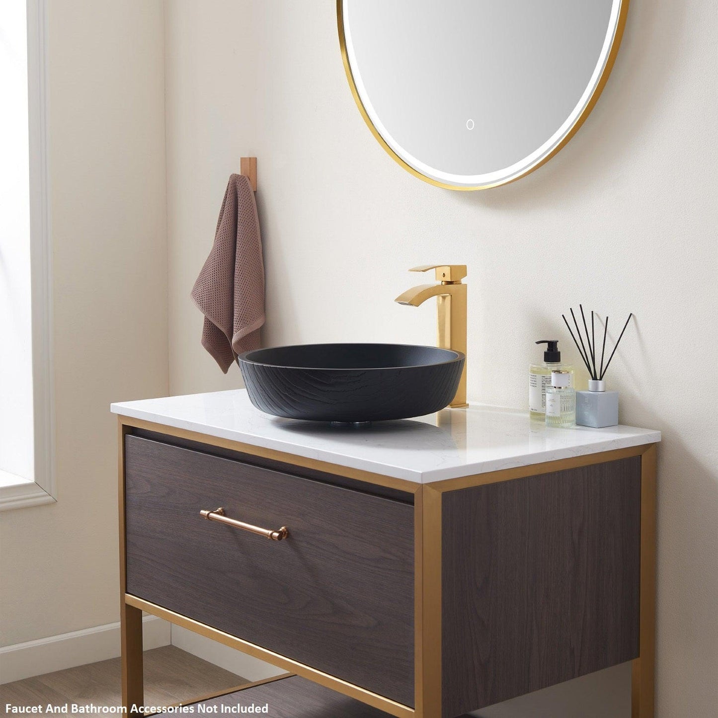 Vinnova Ferrol 17" Matte Black Circular Tempered Glass Painted by Hand Vessel Bathroom Sink Without Faucet