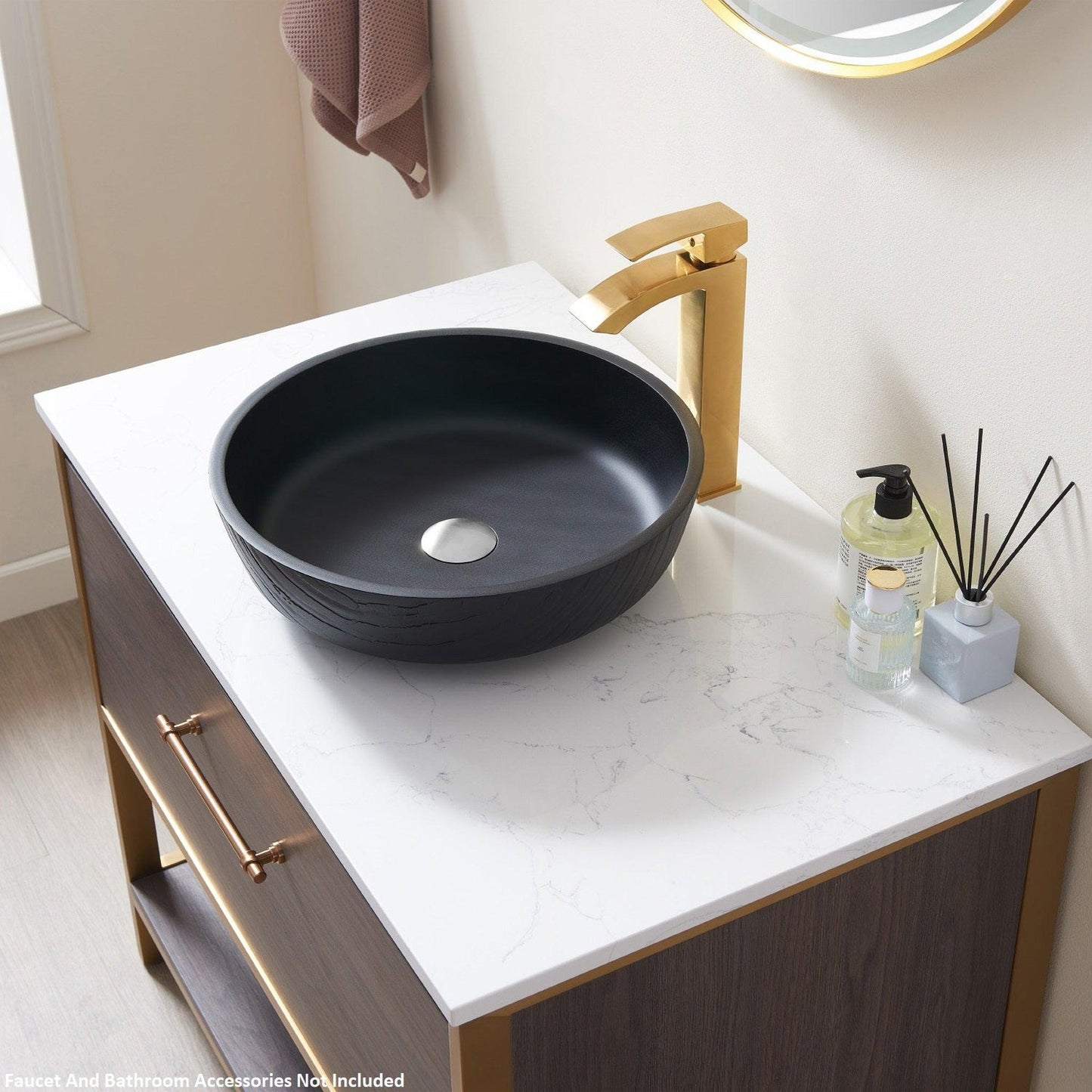 Vinnova Ferrol 17" Matte Black Circular Tempered Glass Painted by Hand Vessel Bathroom Sink Without Faucet