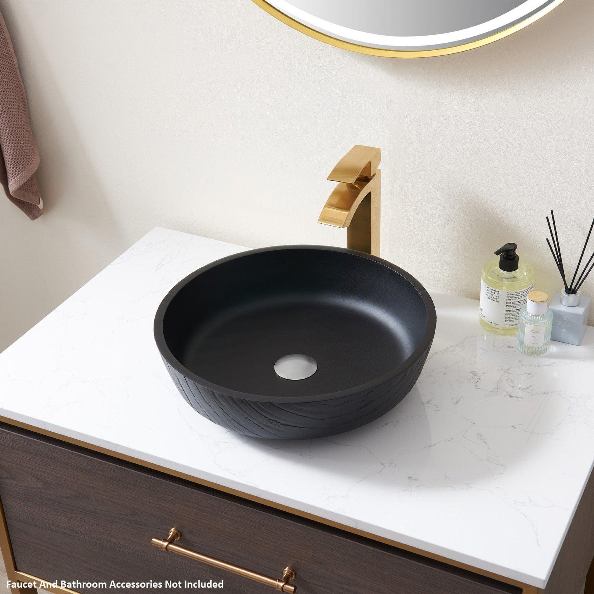 Vinnova Ferrol 17" Matte Black Circular Tempered Glass Painted by Hand Vessel Bathroom Sink Without Faucet