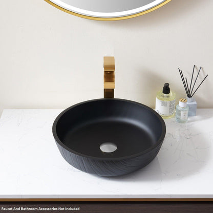 Vinnova Ferrol 17" Matte Black Circular Tempered Glass Painted by Hand Vessel Bathroom Sink Without Faucet