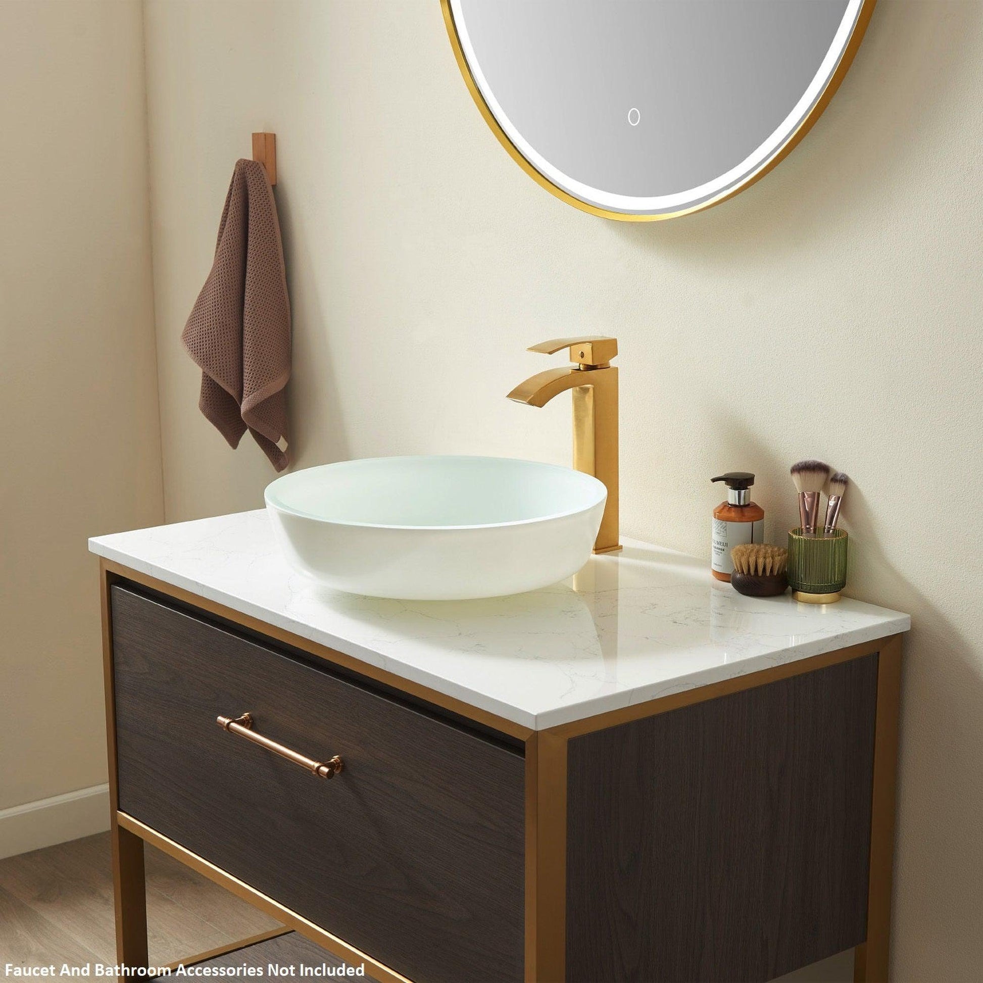 Vinnova Ferrol 17" White Circular Tempered Glass Painted by Hand Vessel Bathroom Sink Without Faucet