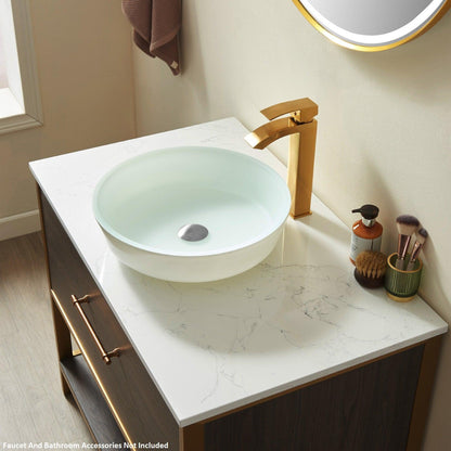 Vinnova Ferrol 17" White Circular Tempered Glass Painted by Hand Vessel Bathroom Sink Without Faucet