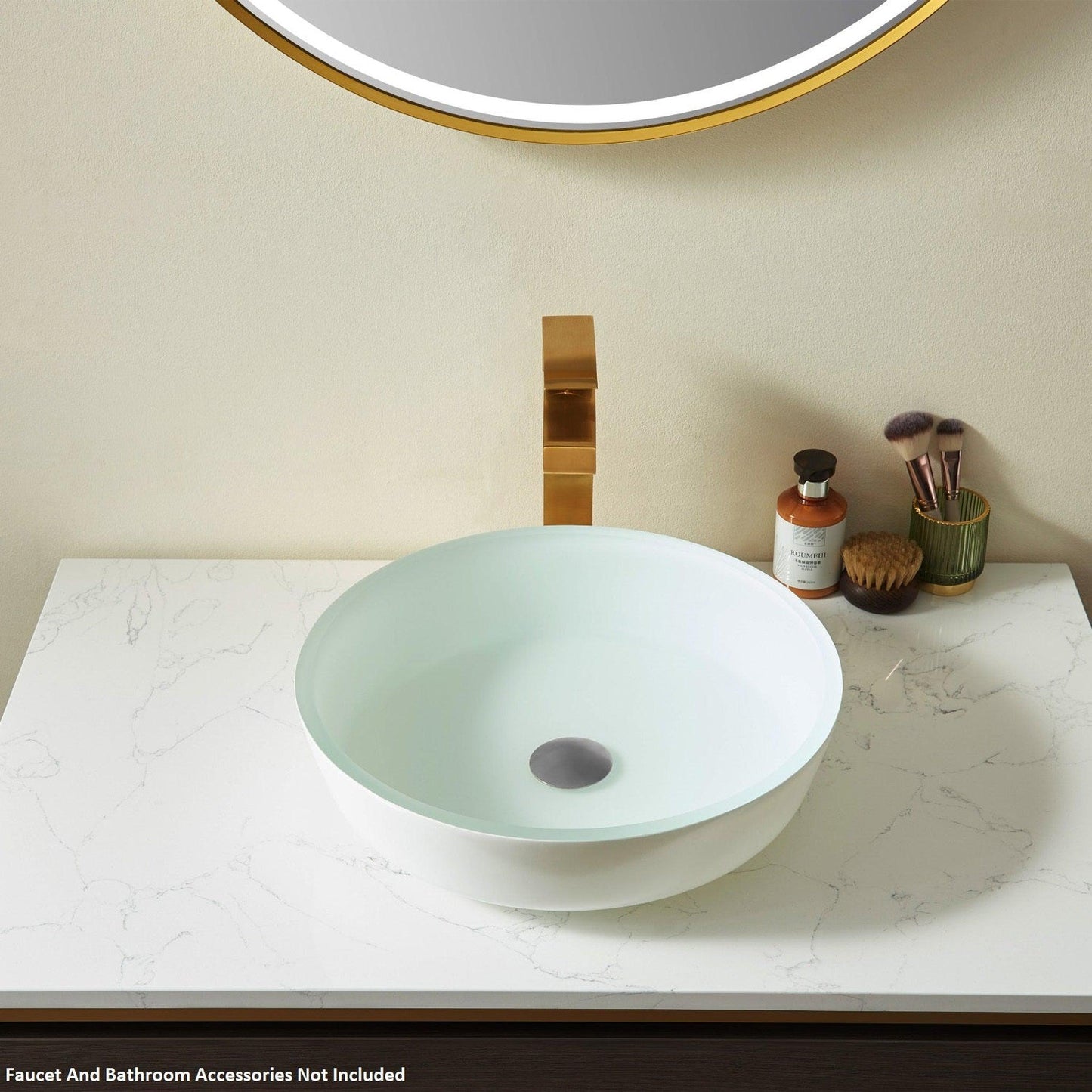 Vinnova Ferrol 17" White Circular Tempered Glass Painted by Hand Vessel Bathroom Sink Without Faucet