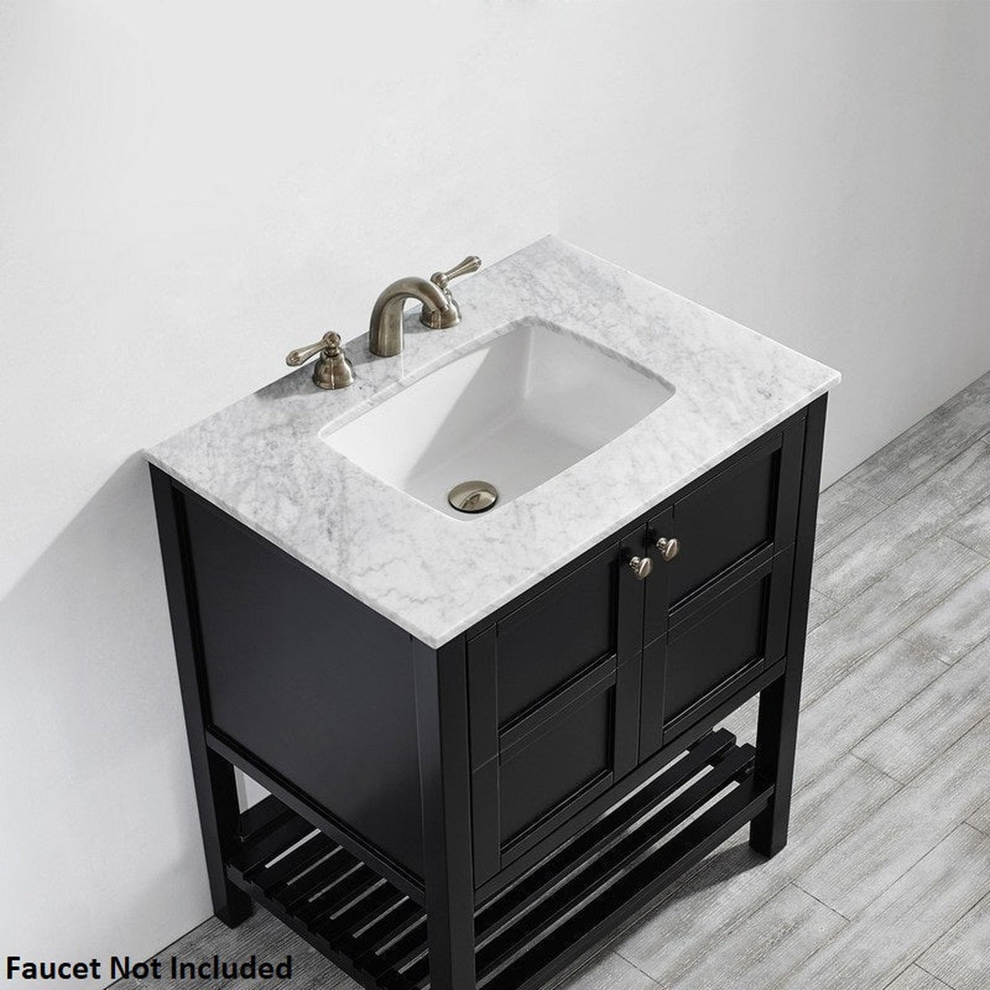 Vinnova Florence 30" Espresso Freestanding Single Vanity Set In White Carrara Marble Top With Undermount Ceramic Sink