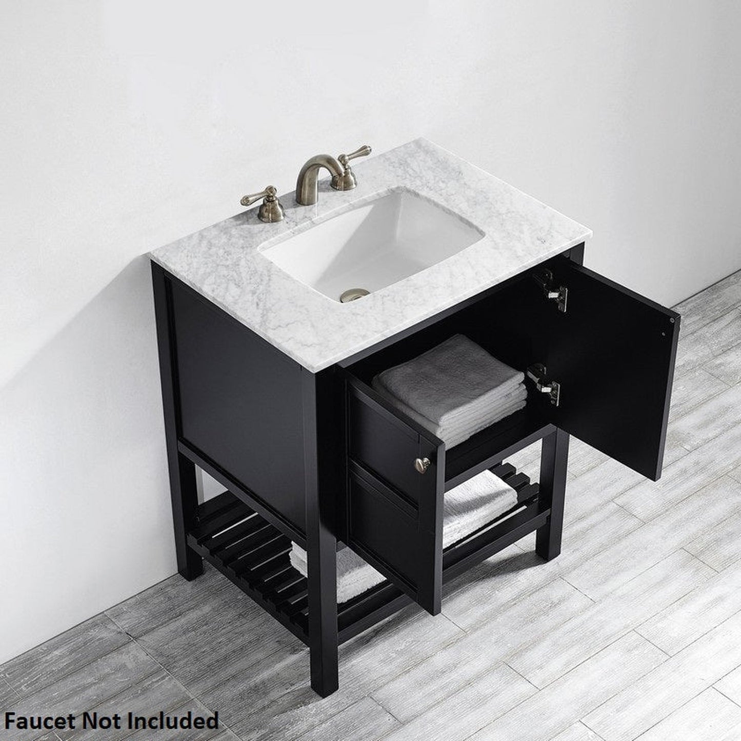 Vinnova Florence 30" Espresso Freestanding Single Vanity Set In White Carrara Marble Top With Undermount Ceramic Sink