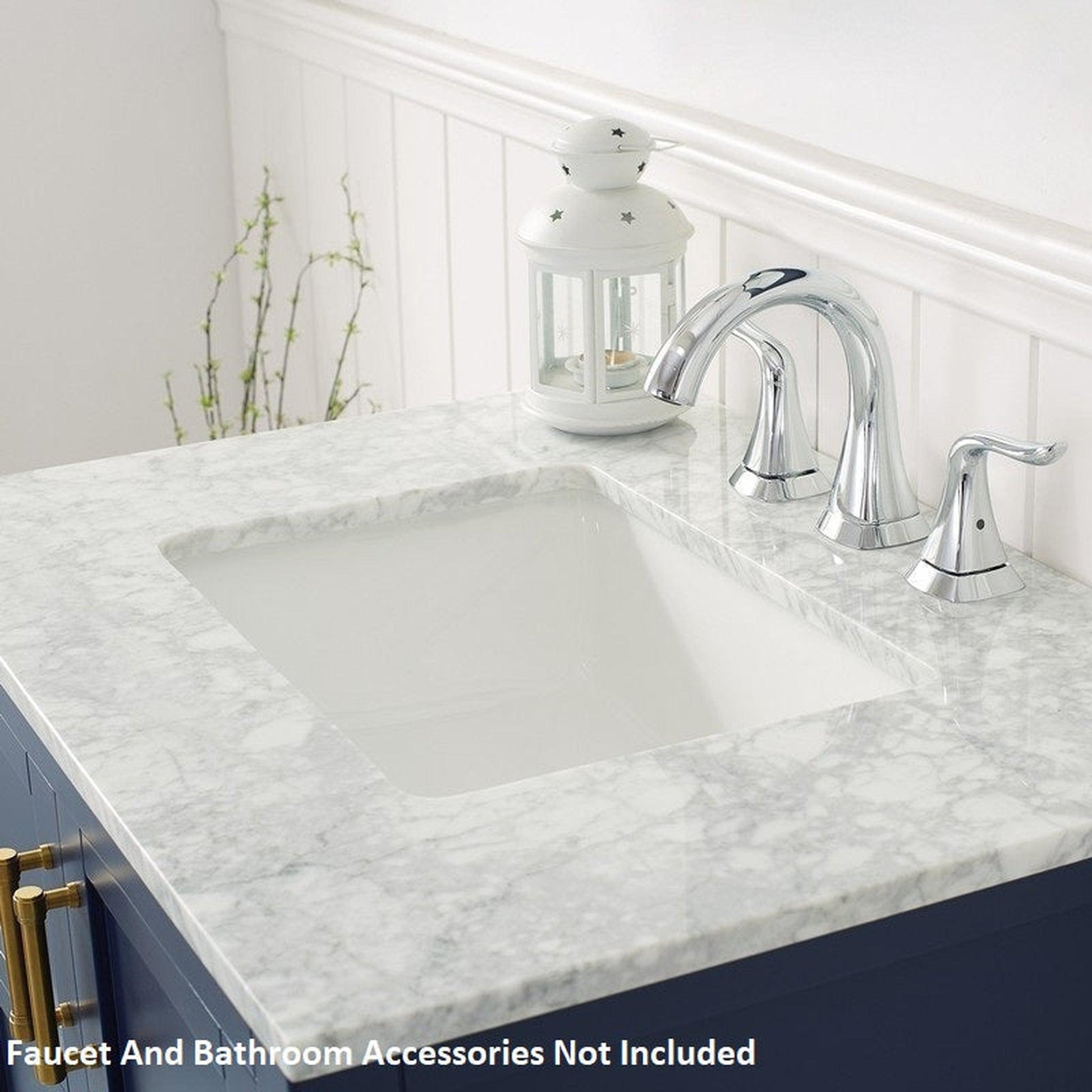 Vinnova Florence 30" Royal Blue Freestanding Single Vanity Set In White Carrara Marble Top With Undermount Ceramic Sink