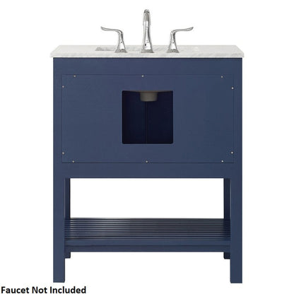 Vinnova Florence 30" Royal Blue Freestanding Single Vanity Set In White Carrara Marble Top With Undermount Ceramic Sink