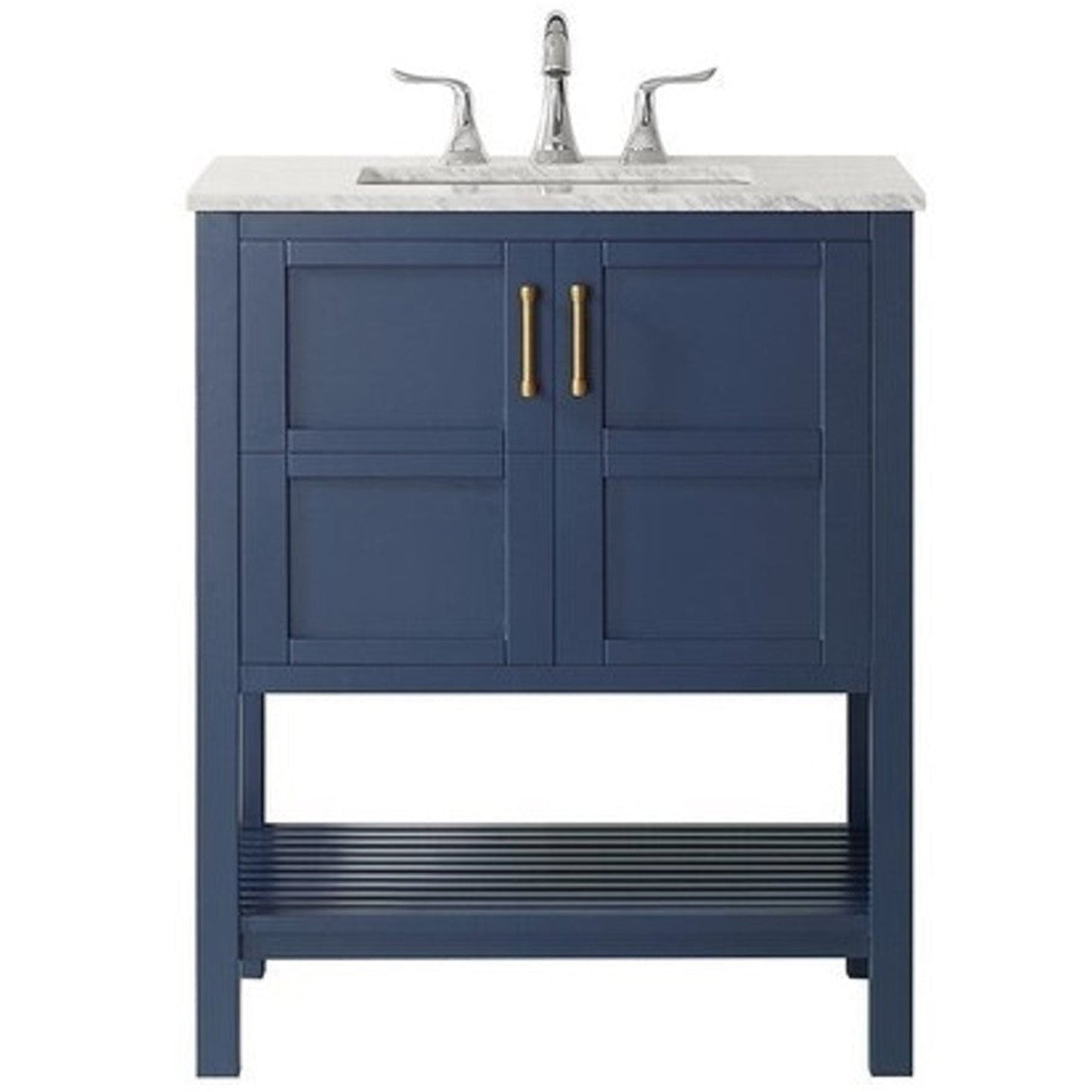 Vinnova Florence 30" Royal Blue Freestanding Single Vanity Set In White Carrara Marble Top With Undermount Ceramic Sink