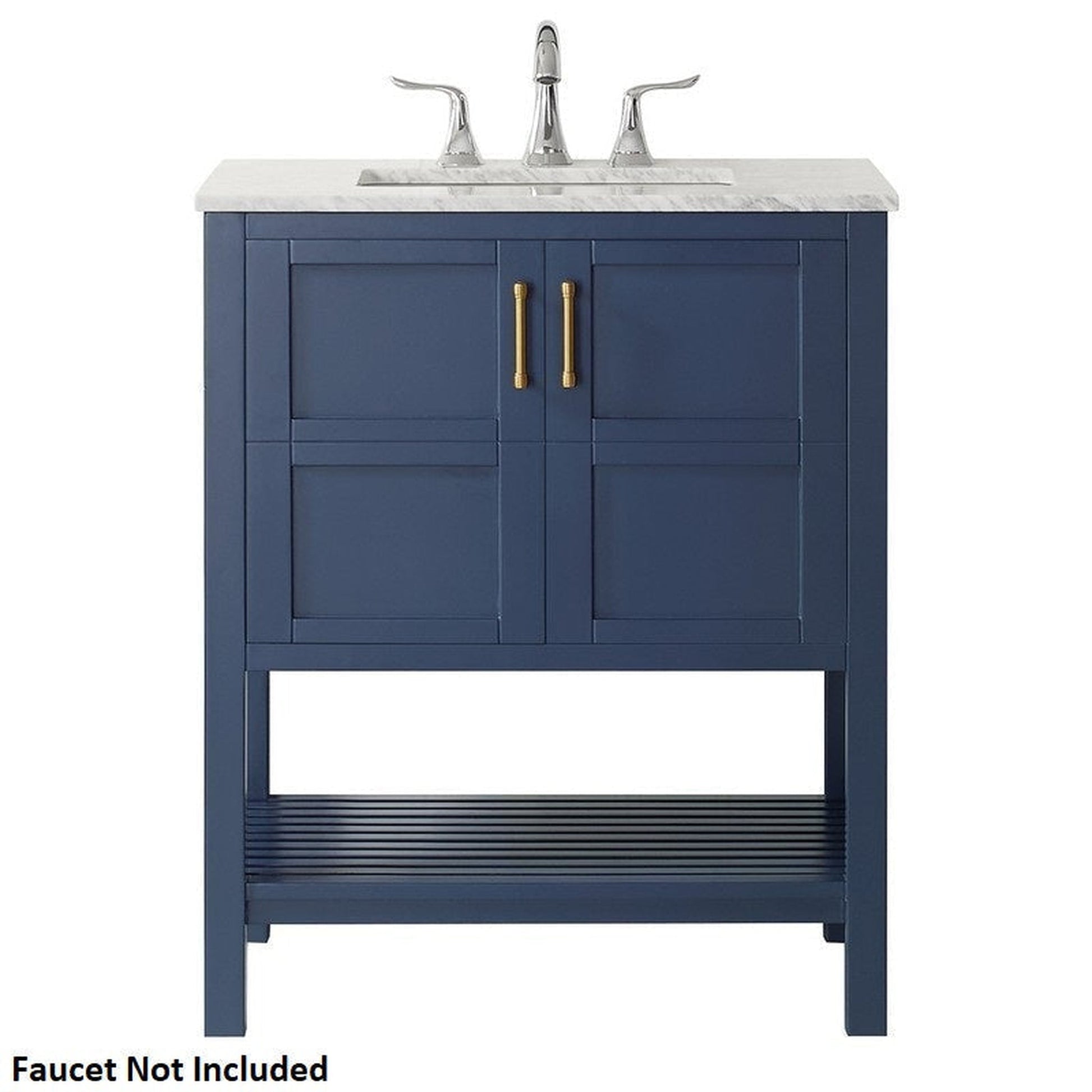 Vinnova Florence 30" Royal Blue Freestanding Single Vanity Set In White Carrara Marble Top With Undermount Ceramic Sink