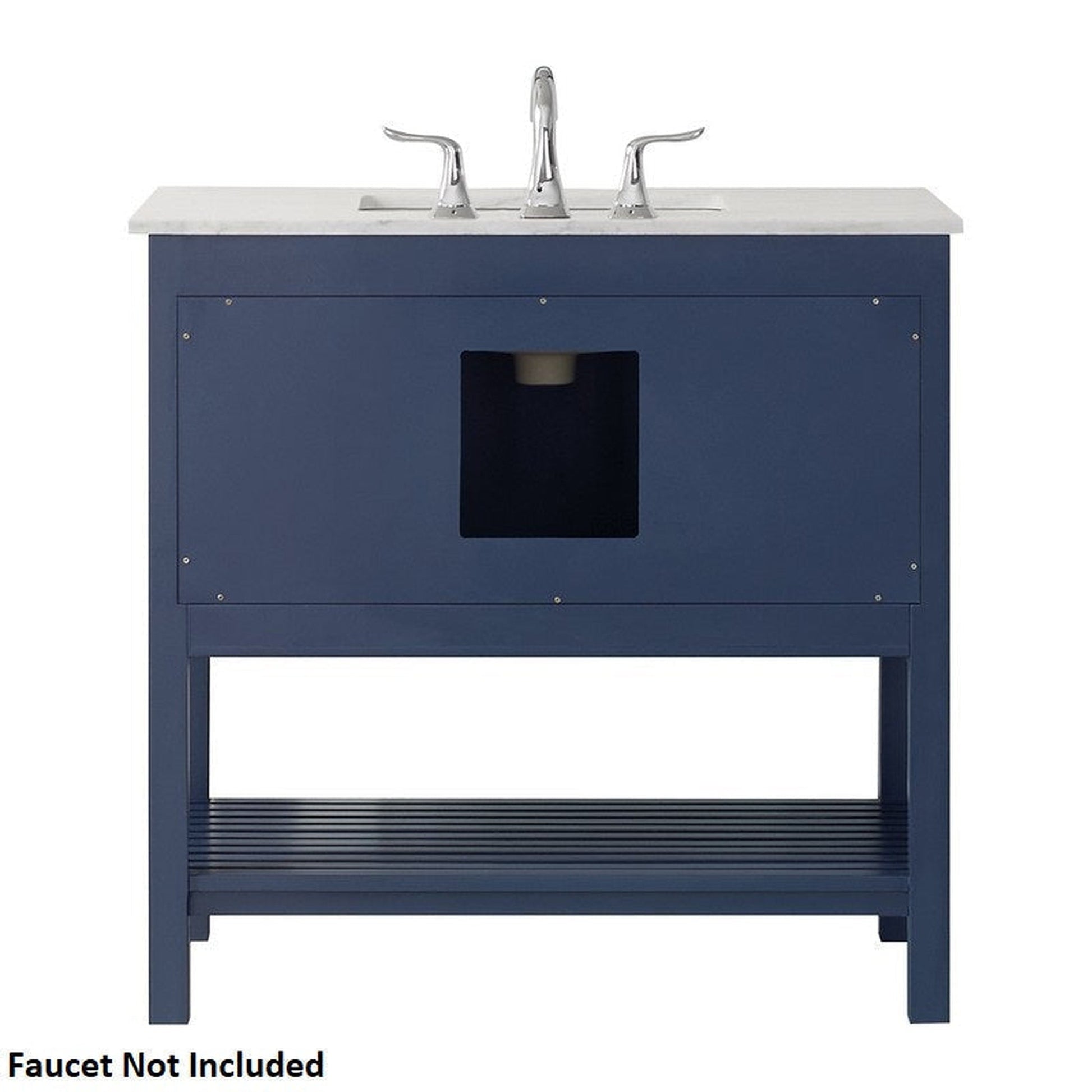 Vinnova Florence 36" Royal Blue Freestanding Single Vanity Set In White Carrara Marble Top With Undermount Ceramic Sink