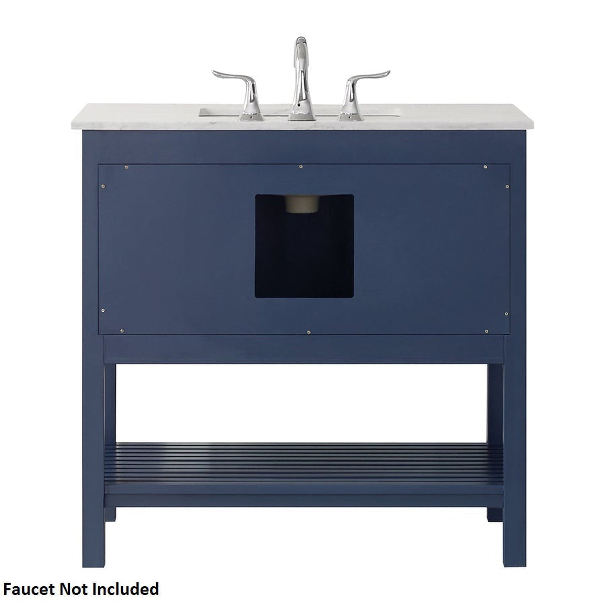 Vinnova Florence 36" Royal Blue Freestanding Single Vanity Set In White Carrara Marble Top With Undermount Ceramic Sink and Mirror