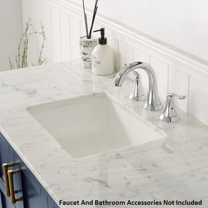 Vinnova Florence 48" Royal Blue Freestanding Single Vanity Set In White Carrara Marble Top With Undermount Ceramic Sink