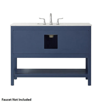 Vinnova Florence 48" Royal Blue Freestanding Single Vanity Set In White Carrara Marble Top With Undermount Ceramic Sink