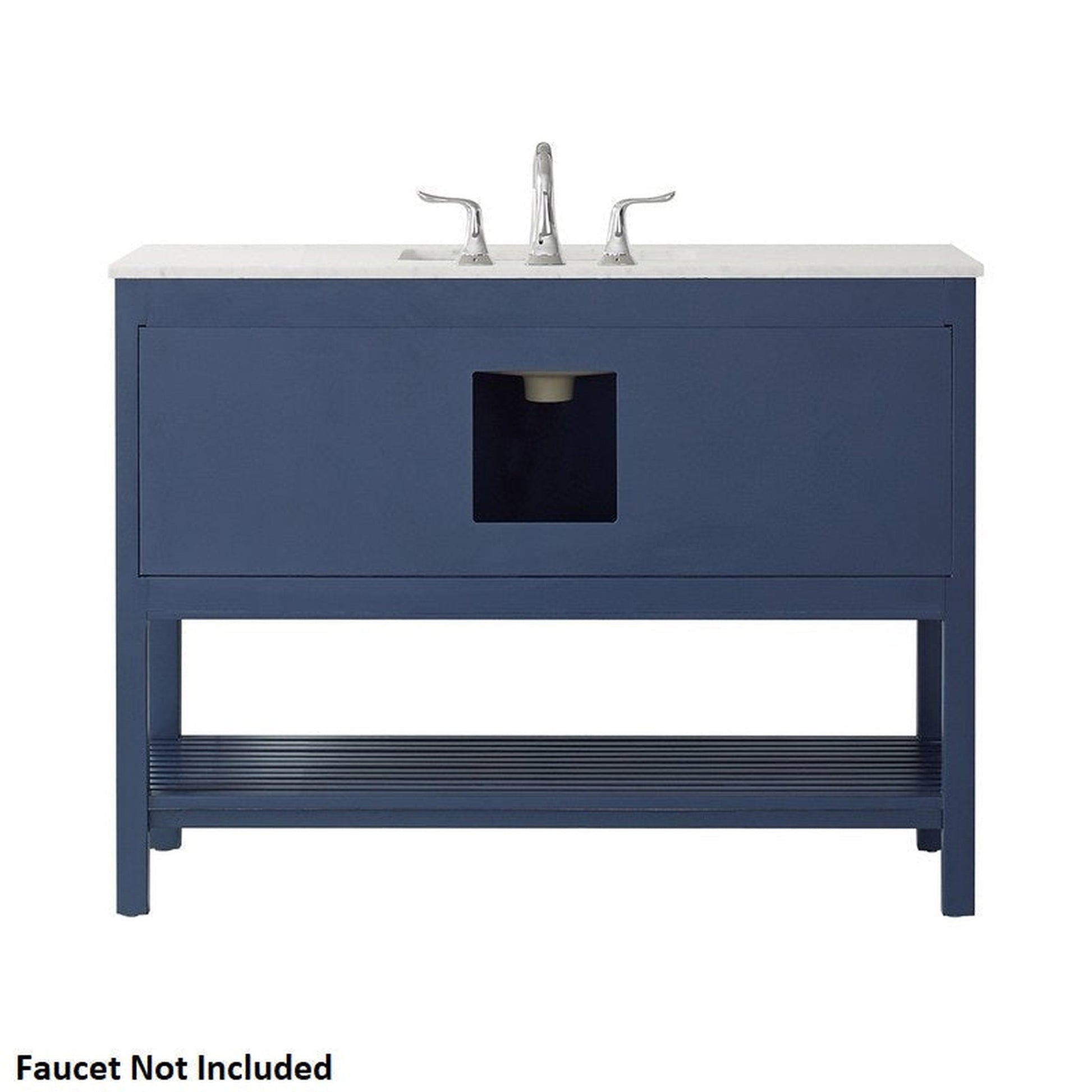 Vinnova Florence 48" Royal Blue Freestanding Single Vanity Set In White Carrara Marble Top With Undermount Ceramic Sink and Mirror