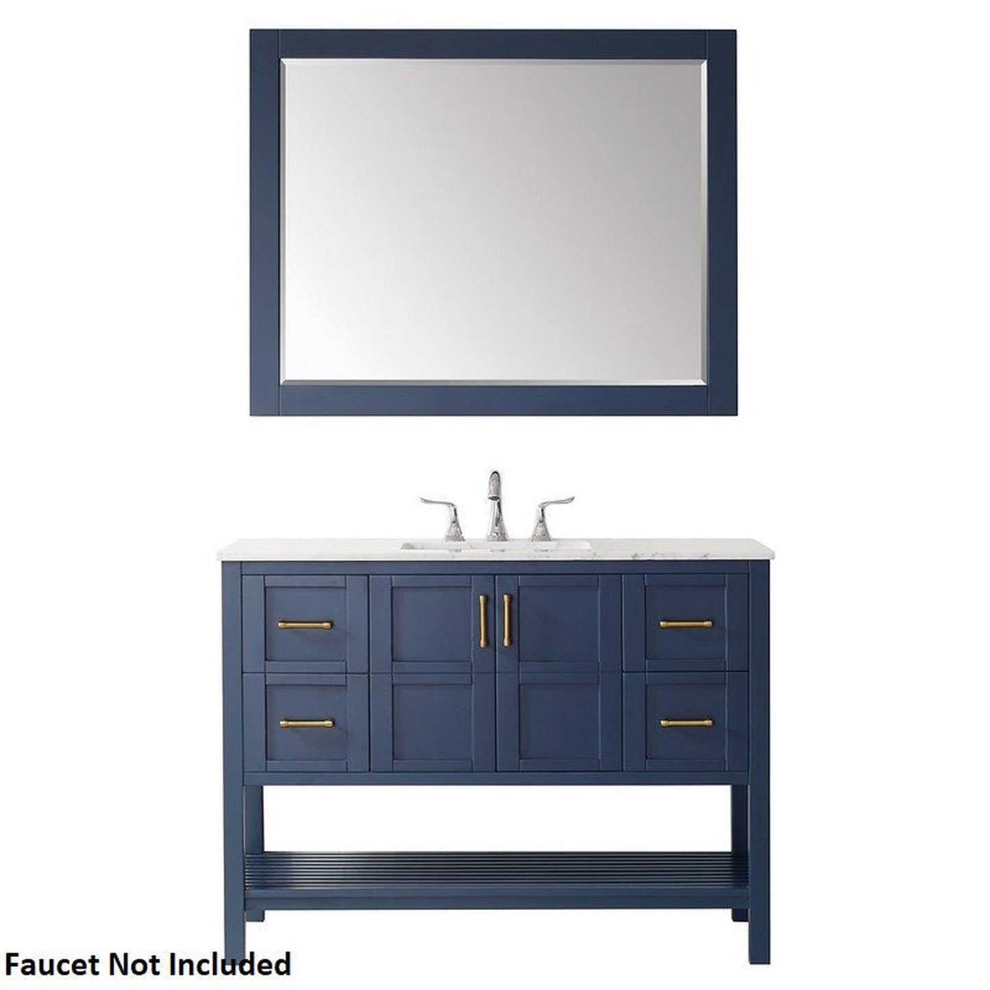 Vinnova Florence 48" Royal Blue Freestanding Single Vanity Set In White Carrara Marble Top With Undermount Ceramic Sink and Mirror