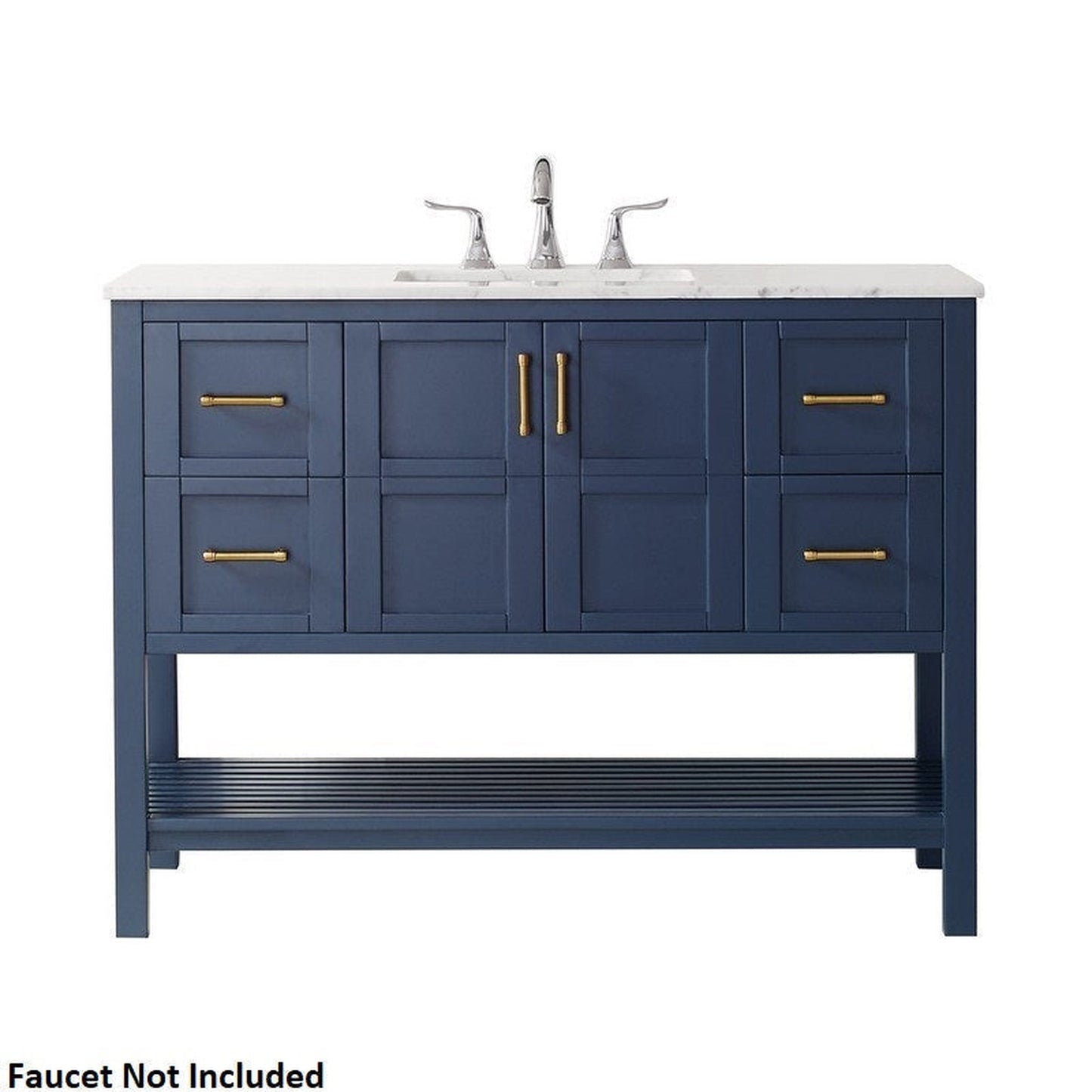 Vinnova Florence 48" Royal Blue Freestanding Single Vanity Set In White Carrara Marble Top With Undermount Ceramic Sink