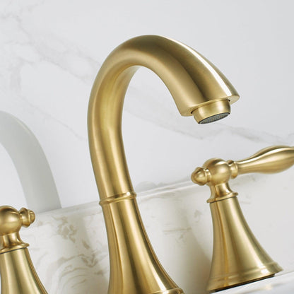 Vinnova Florence 7" Two Hole Brushed Gold 8" Widespread Low Arc Bathroom Sink Faucet