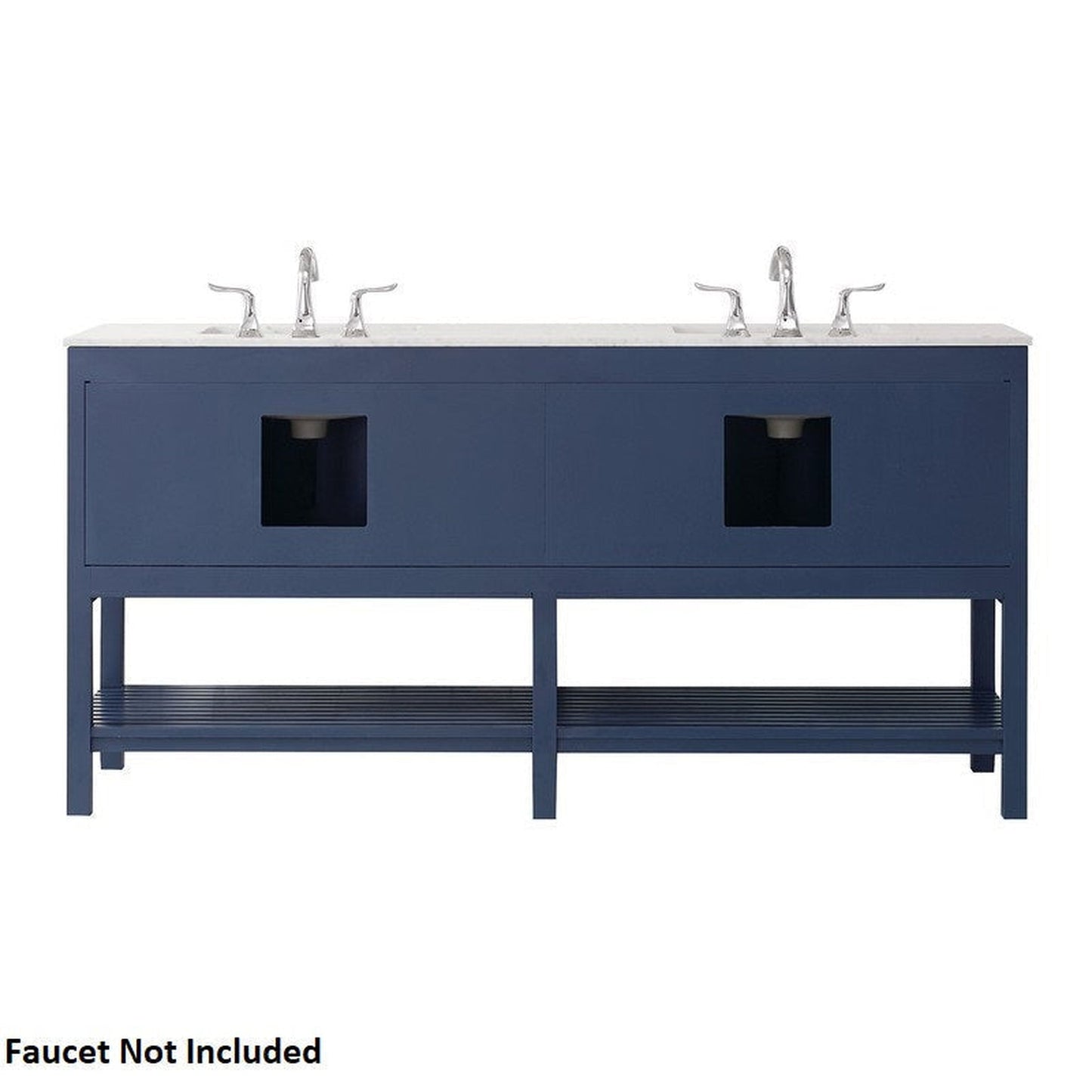 Vinnova Florence 72" Royal Blue Freestanding Double Vanity Set In White Carrara Marble Top With Undermount Ceramic Sink and Mirror