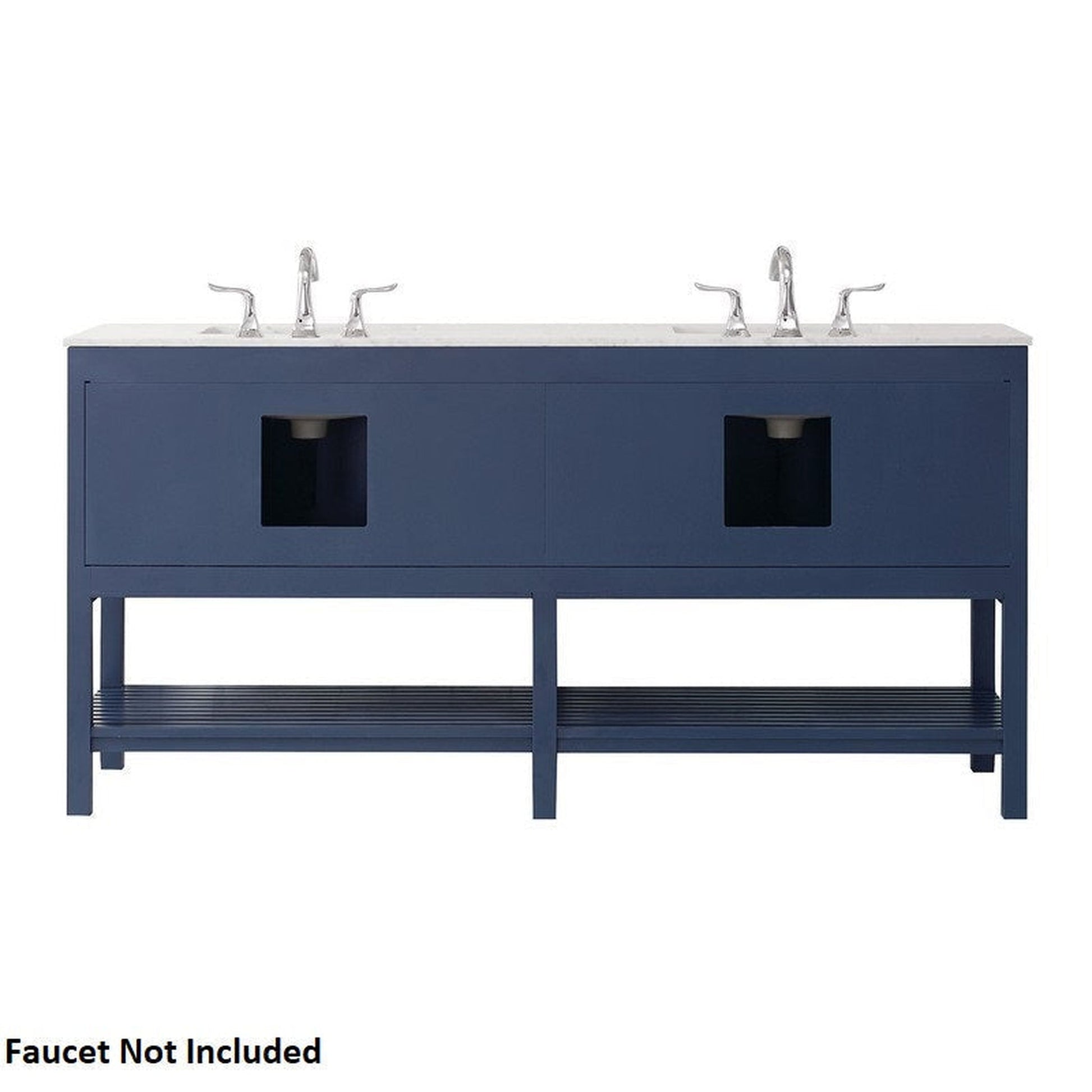 Vinnova Florence 72" Royal Blue Freestanding Double Vanity Set In White Carrara Marble Top With Undermount Ceramic Sink and Mirror