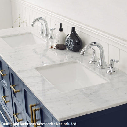 Vinnova Florence 72" Royal Blue Freestanding Double Vanity Set In White Carrara Marble Top With Undermount Ceramic Sink