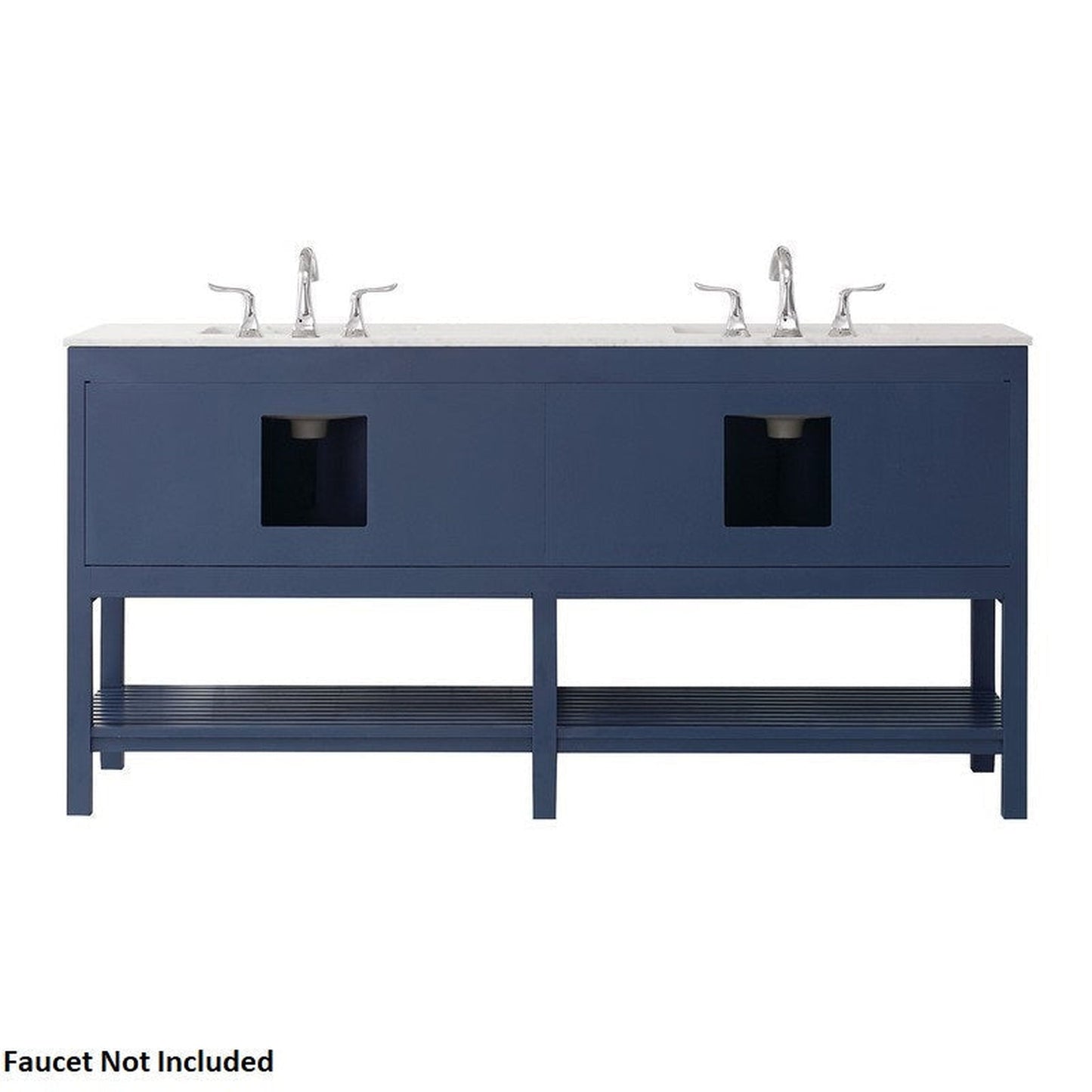 Vinnova Florence 72" Royal Blue Freestanding Double Vanity Set In White Carrara Marble Top With Undermount Ceramic Sink