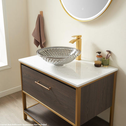 Vinnova Gandia 18" Cloudy Gray Circular Glass Painted by Hand Vessel Bathroom Sink Without Faucet