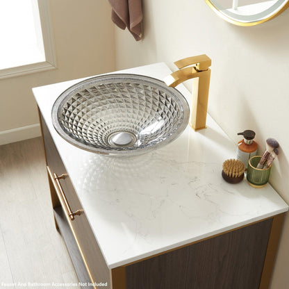 Vinnova Gandia 18" Cloudy Gray Circular Glass Painted by Hand Vessel Bathroom Sink Without Faucet