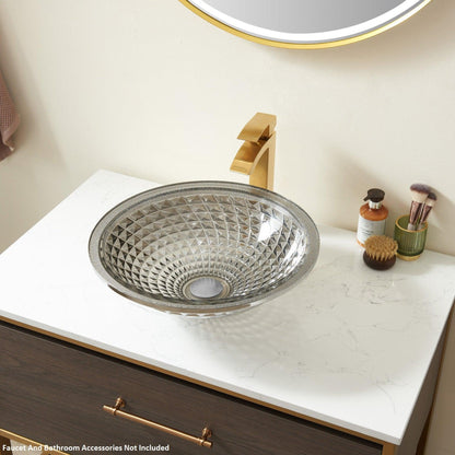 Vinnova Gandia 18" Cloudy Gray Circular Glass Painted by Hand Vessel Bathroom Sink Without Faucet