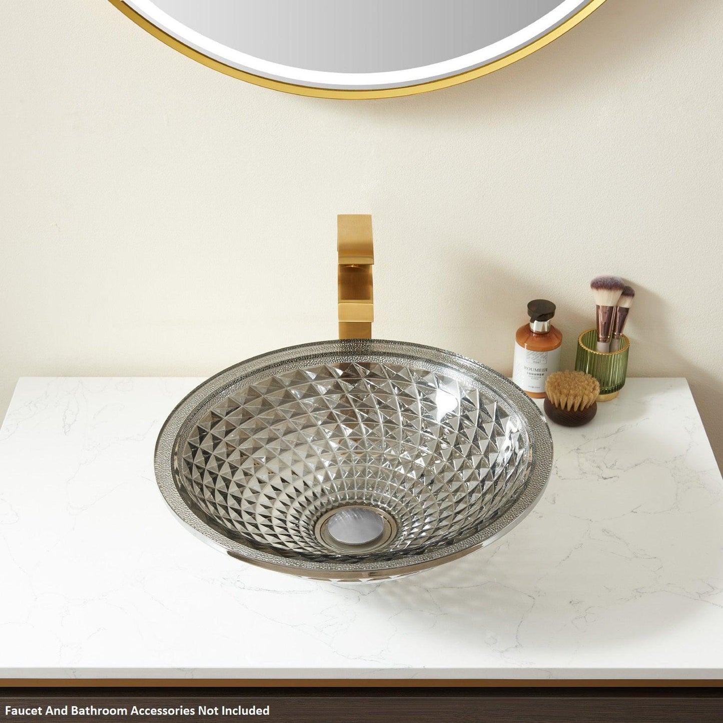 Vinnova Gandia 18" Cloudy Gray Circular Glass Painted by Hand Vessel Bathroom Sink Without Faucet