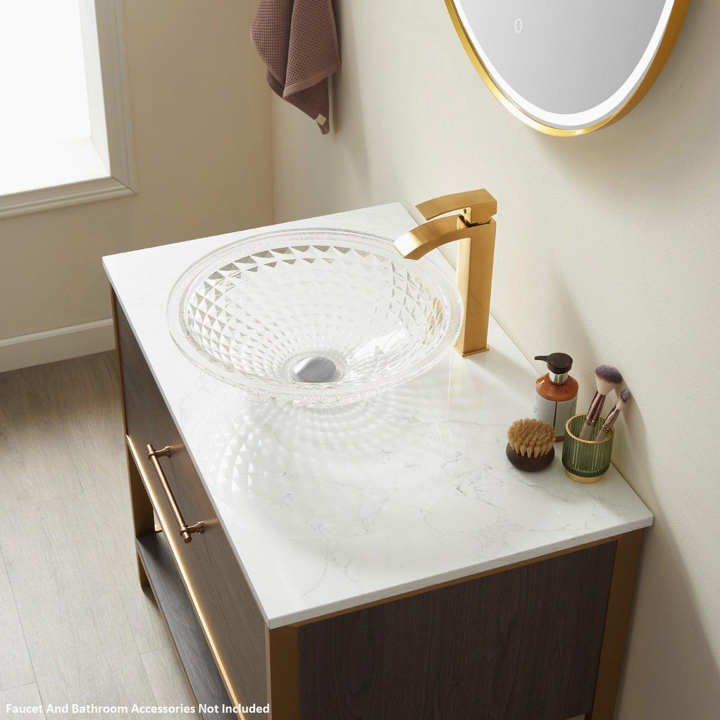 Vinnova Gandia 18" Crystalline Clear Circular Glass Painted by Hand Vessel Bathroom Sink Without Faucet