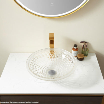 Vinnova Gandia 18" Crystalline Clear Circular Glass Painted by Hand Vessel Bathroom Sink Without Faucet
