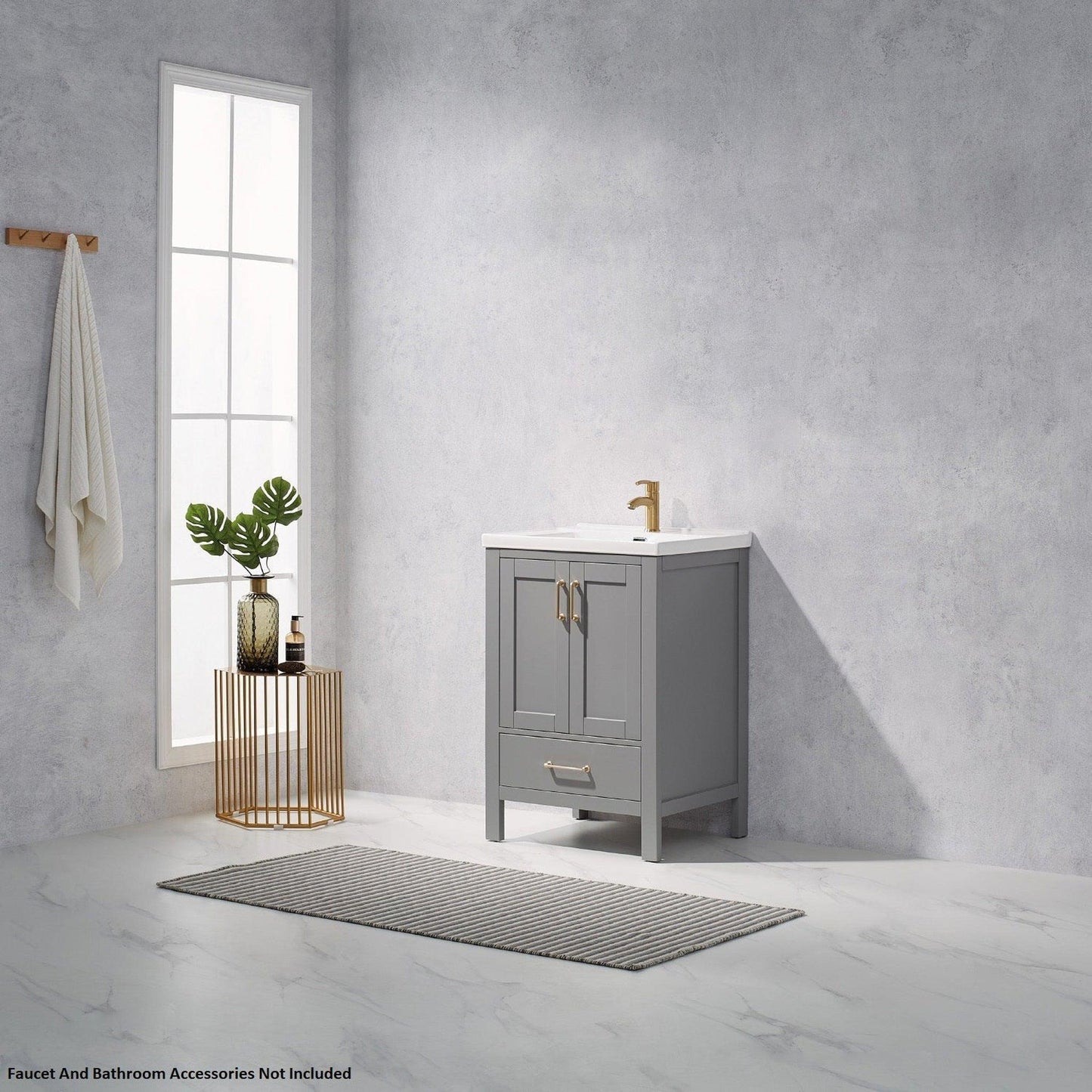 Vinnova Gela 24" Gray Freestanding Single Vanity Set With White Integrated Ceramic Sink
