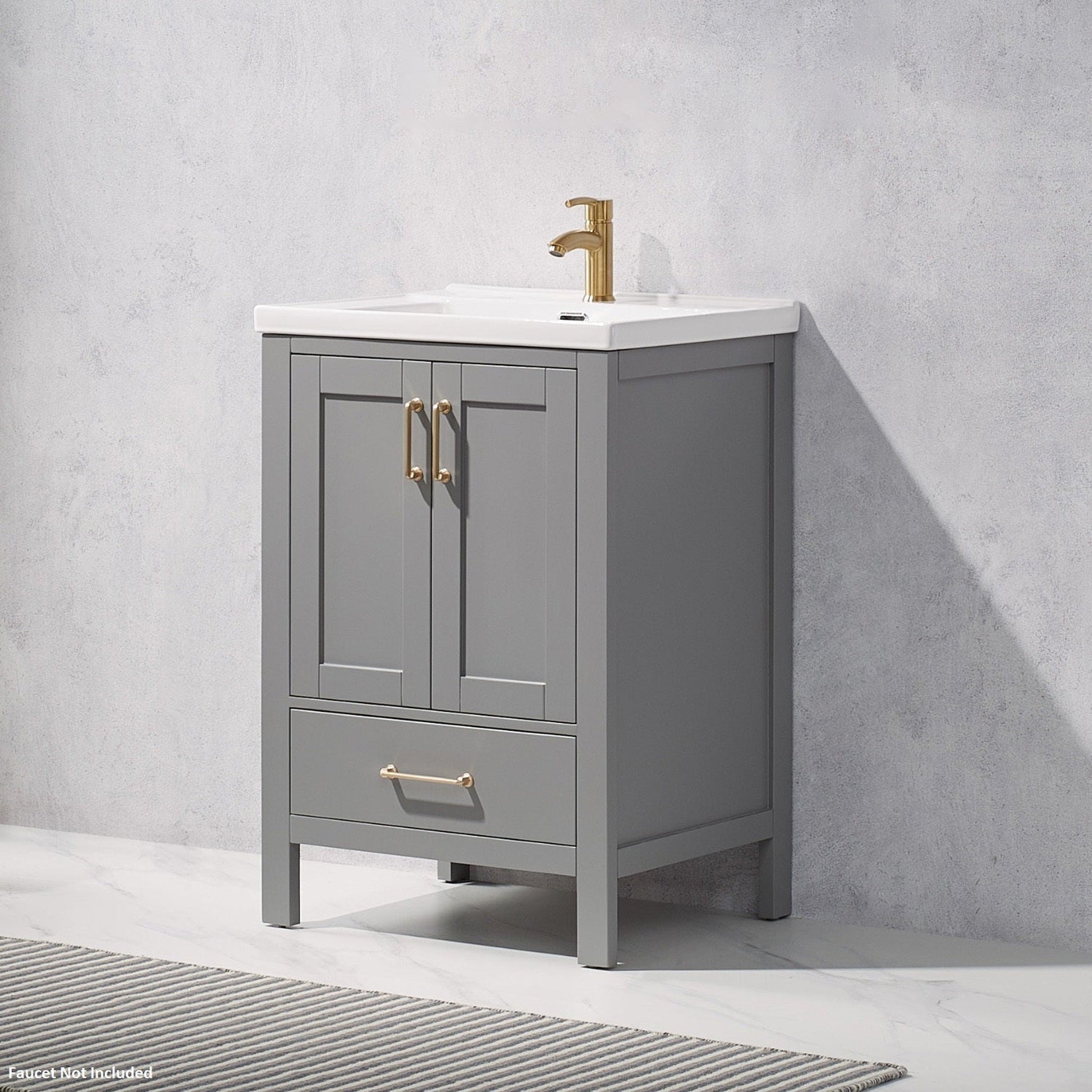 Vinnova Gela 24" Gray Freestanding Single Vanity Set With White Integrated Ceramic Sink