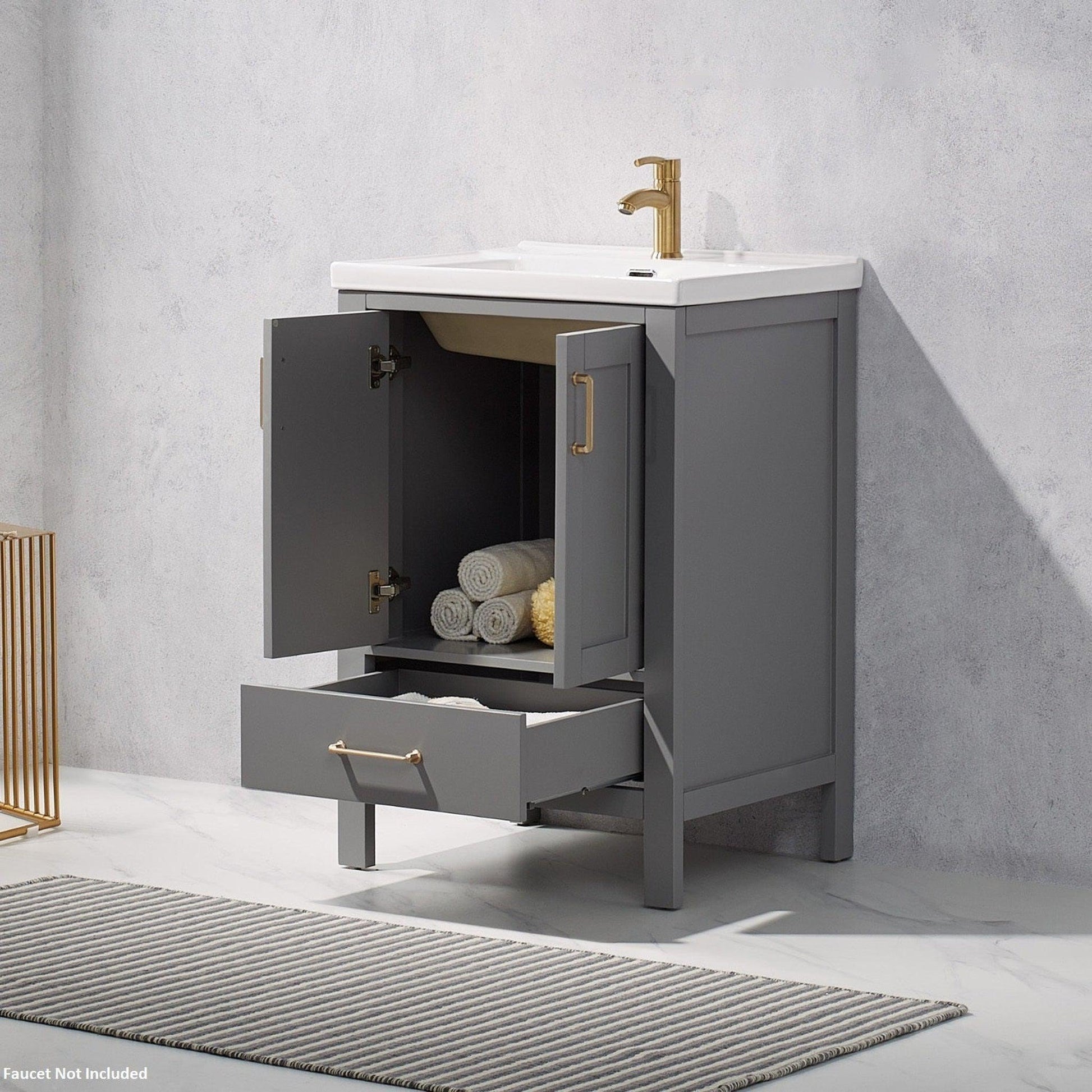 Vinnova Gela 24" Gray Freestanding Single Vanity Set With White Integrated Ceramic Sink