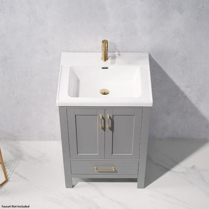 Vinnova Gela 24" Gray Freestanding Single Vanity Set With White Integrated Ceramic Sink